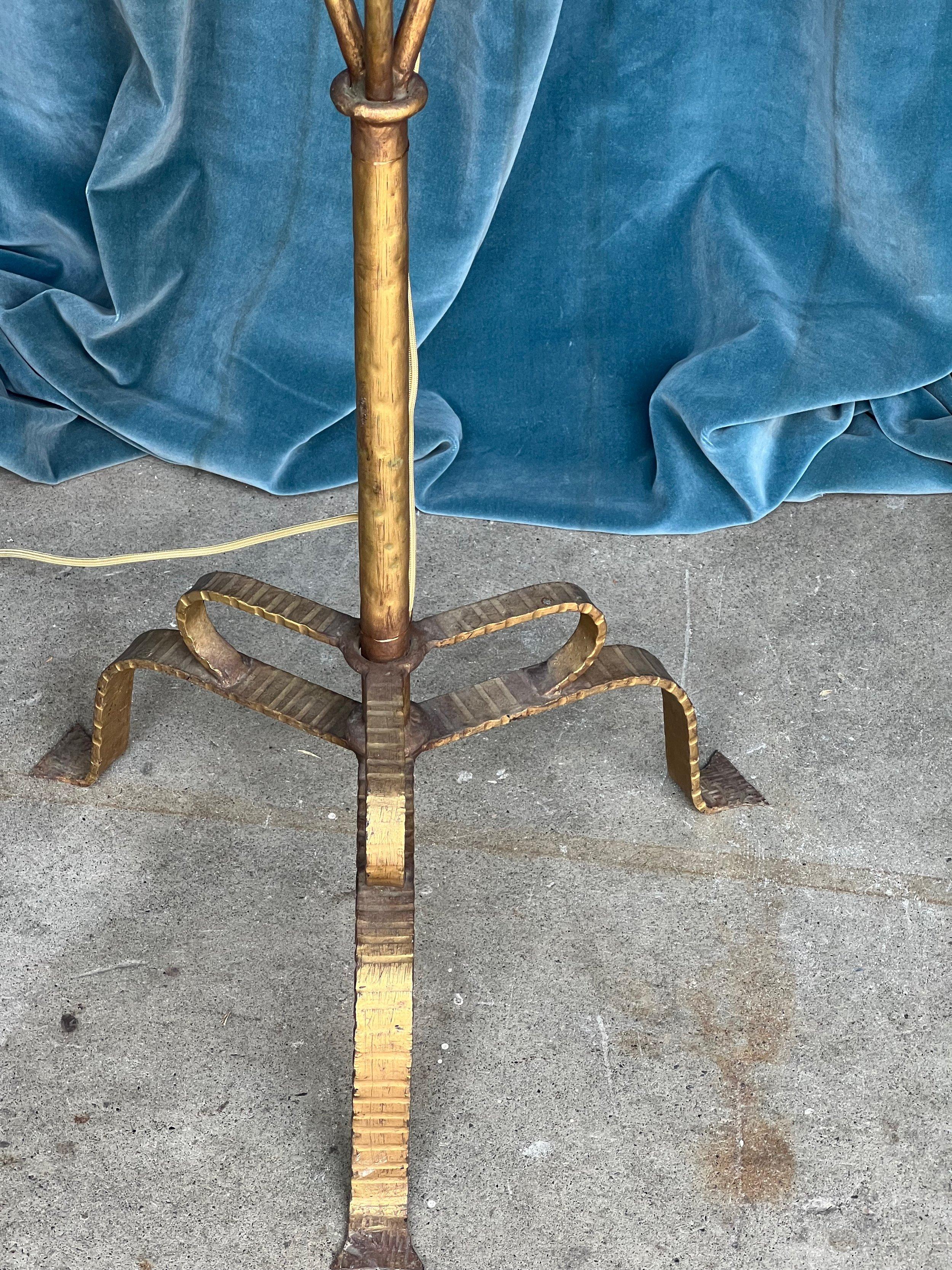 Spanish Gilt Iron Floor Lamp with Ornate Base For Sale 3