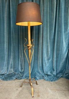 Spanish Gilt Iron Floor Lamp with Ornate Base