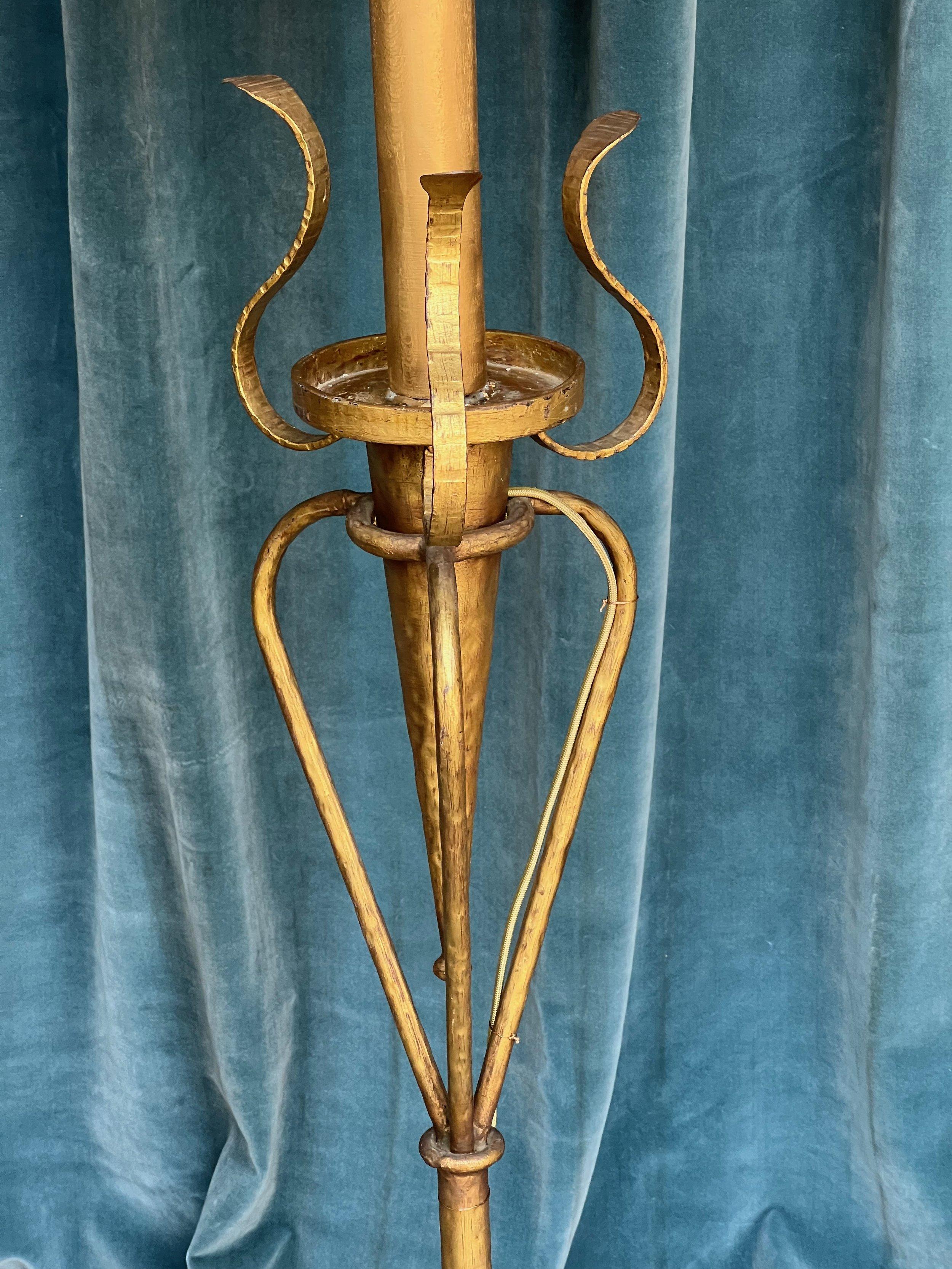 Art Nouveau Spanish Gilt Iron Floor Lamp with Ornate Base For Sale