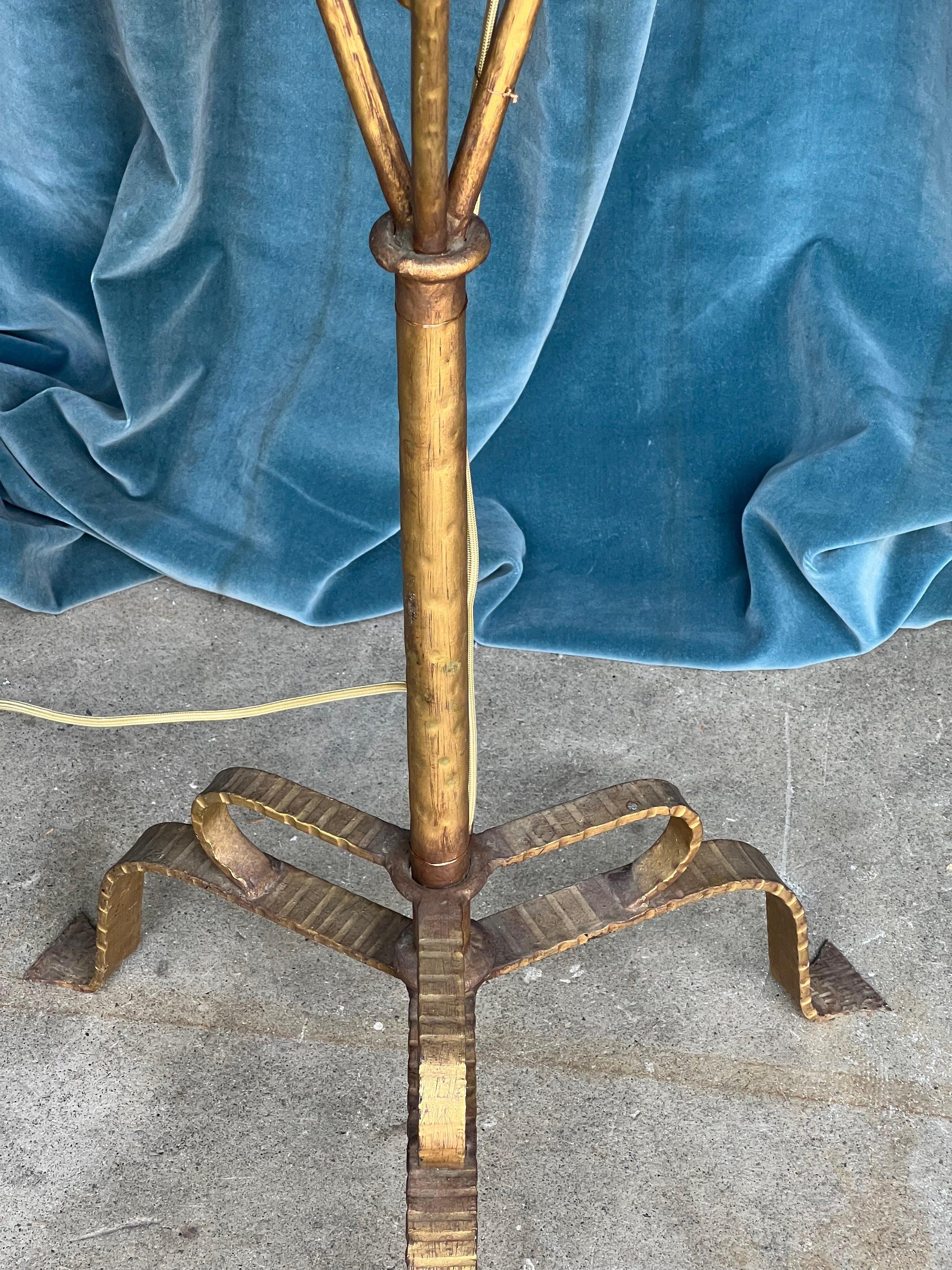 Spanish Gilt Iron Floor Lamp with Ornate Base For Sale 1