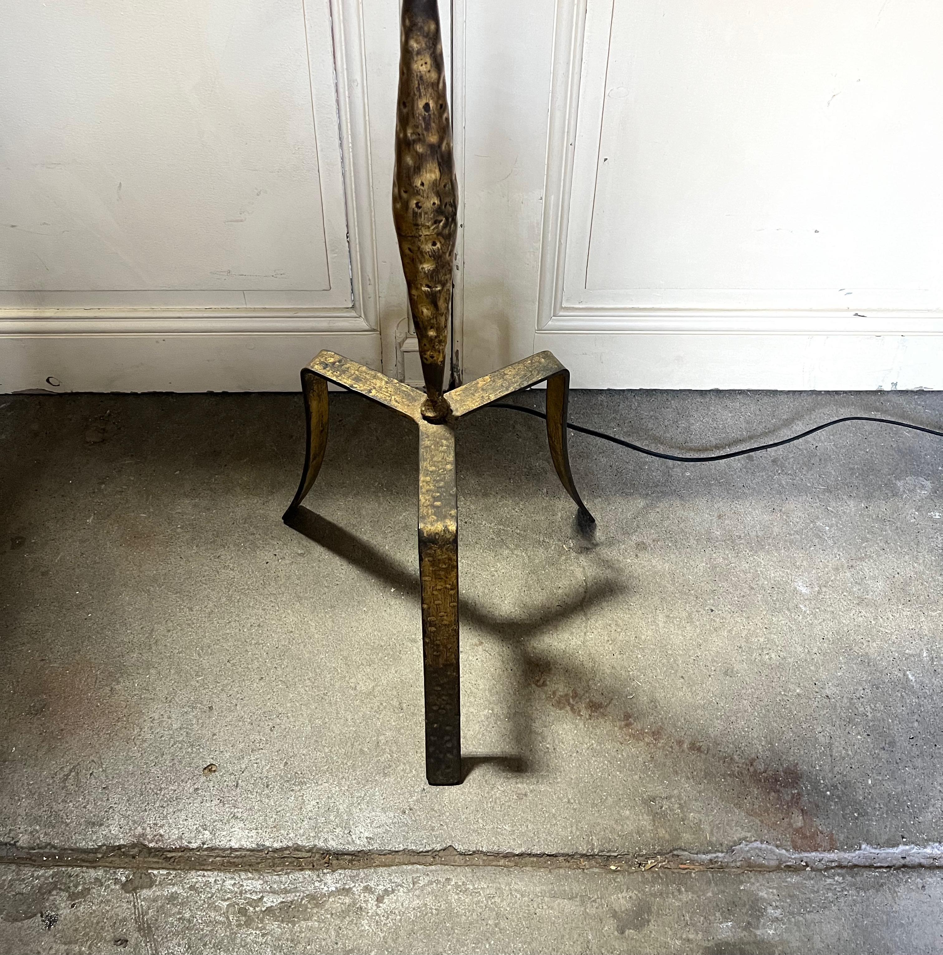 Spanish Gilt Iron Floor Lamp with Tripod Base For Sale 1
