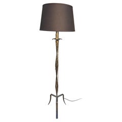 Retro Spanish Gilt Iron Floor Lamp with Tripod Base