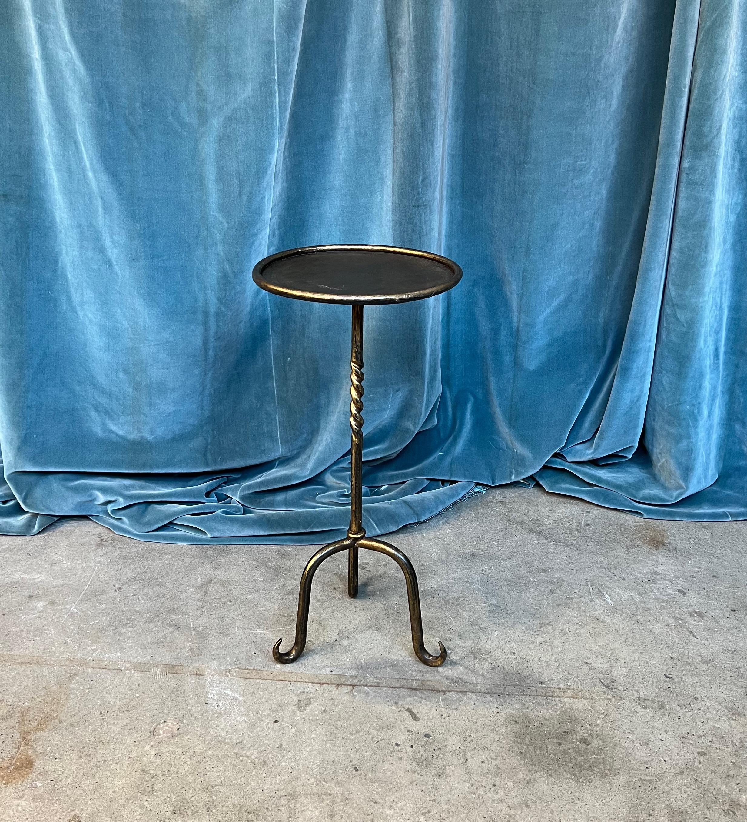 Spanish Gilt Iron Martini Table with Scrolled Tripod Base In Good Condition For Sale In Buchanan, NY