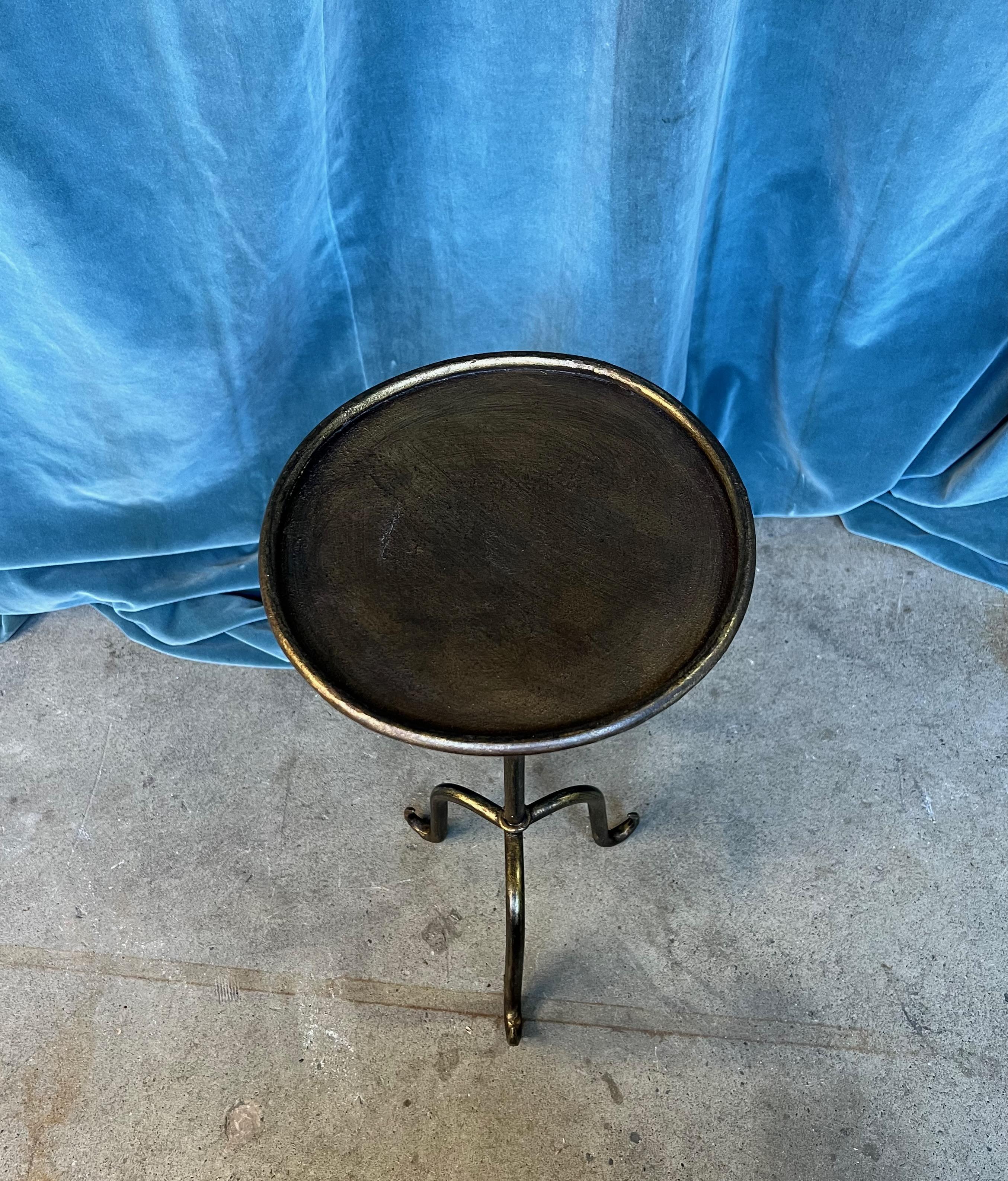 Contemporary Spanish Gilt Iron Martini Table with Scrolled Tripod Base For Sale