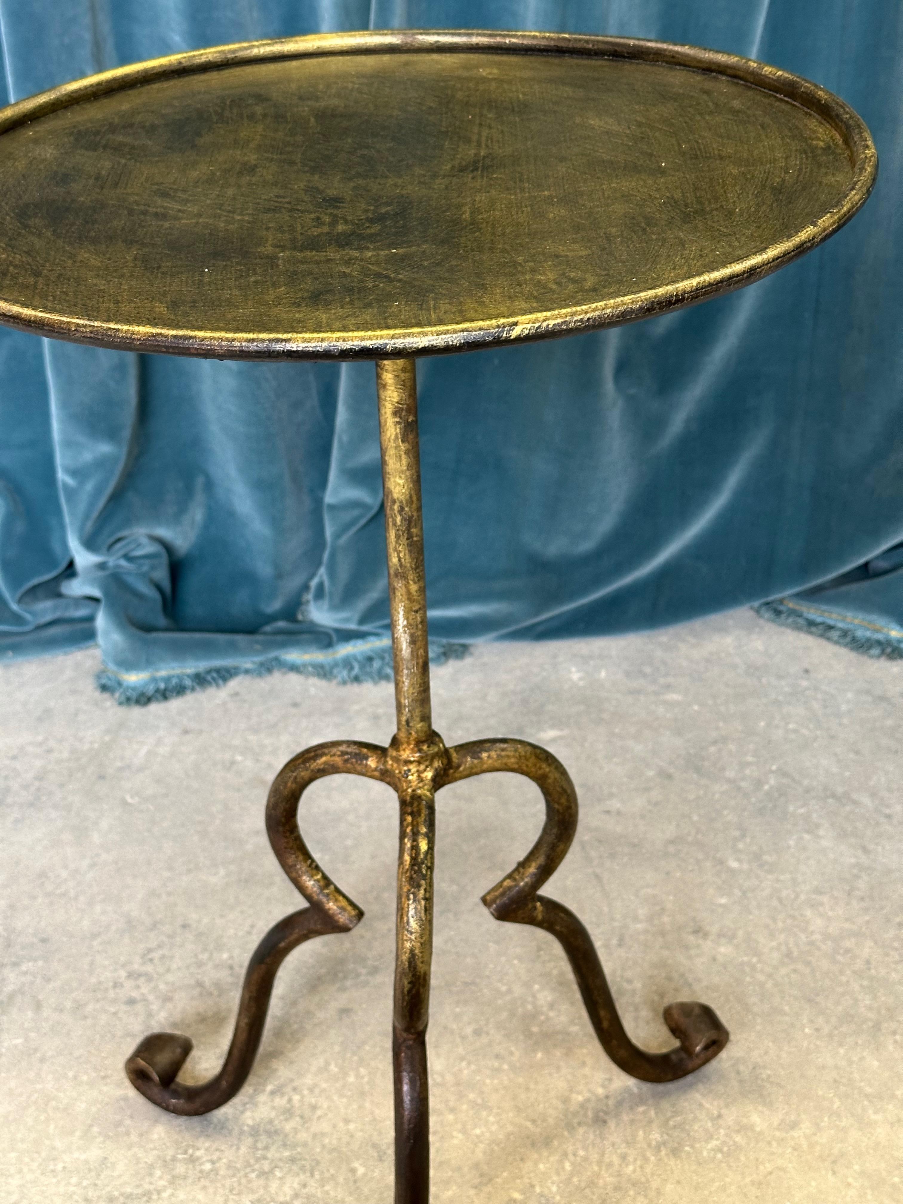 Spanish Gilt Iron Side Table on an Elevated Tripod Base  For Sale 6