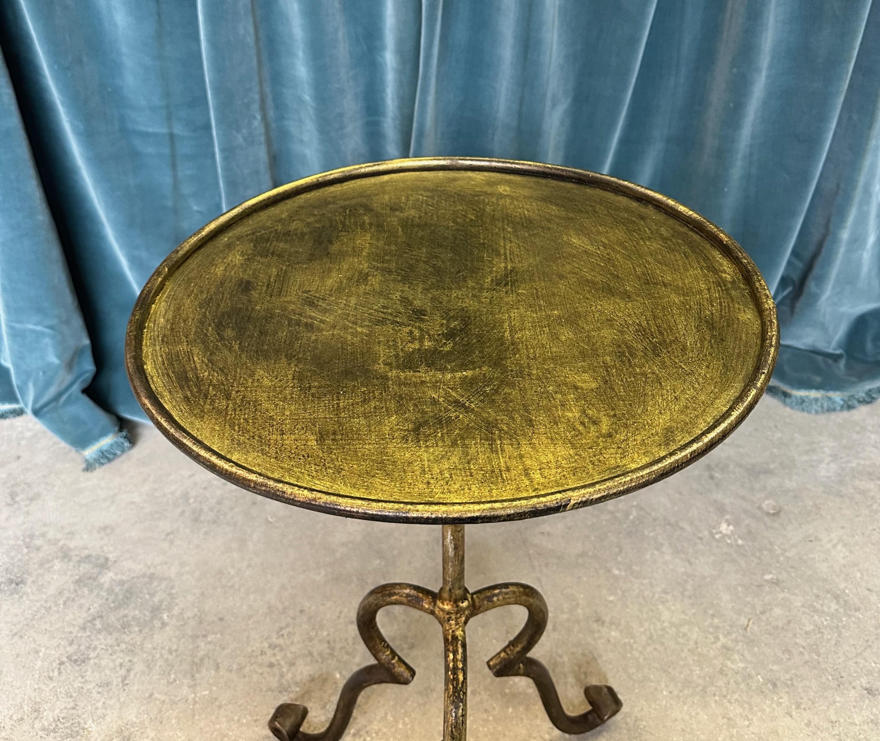 Spanish Gilt Iron Side Table on an Elevated Tripod Base  For Sale 8