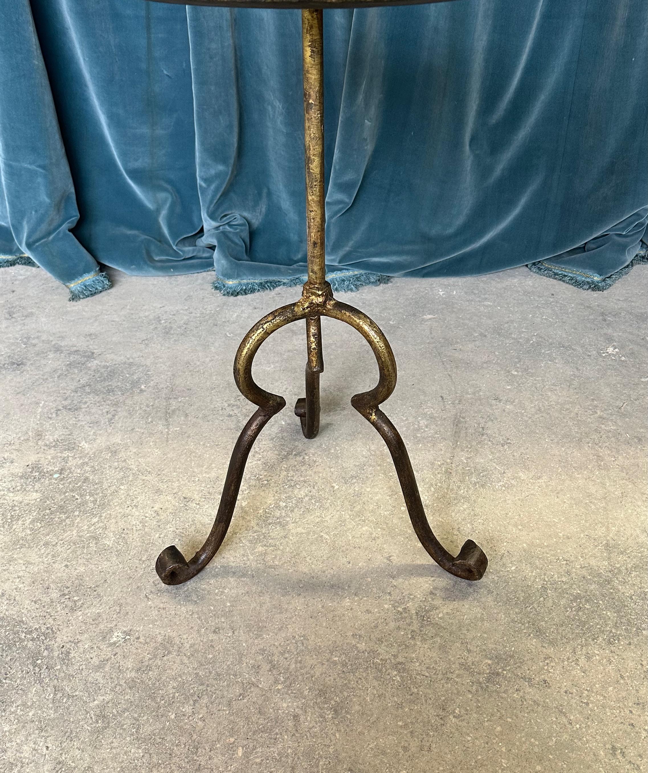 Spanish Gilt Iron Side Table on an Elevated Tripod Base  For Sale 1