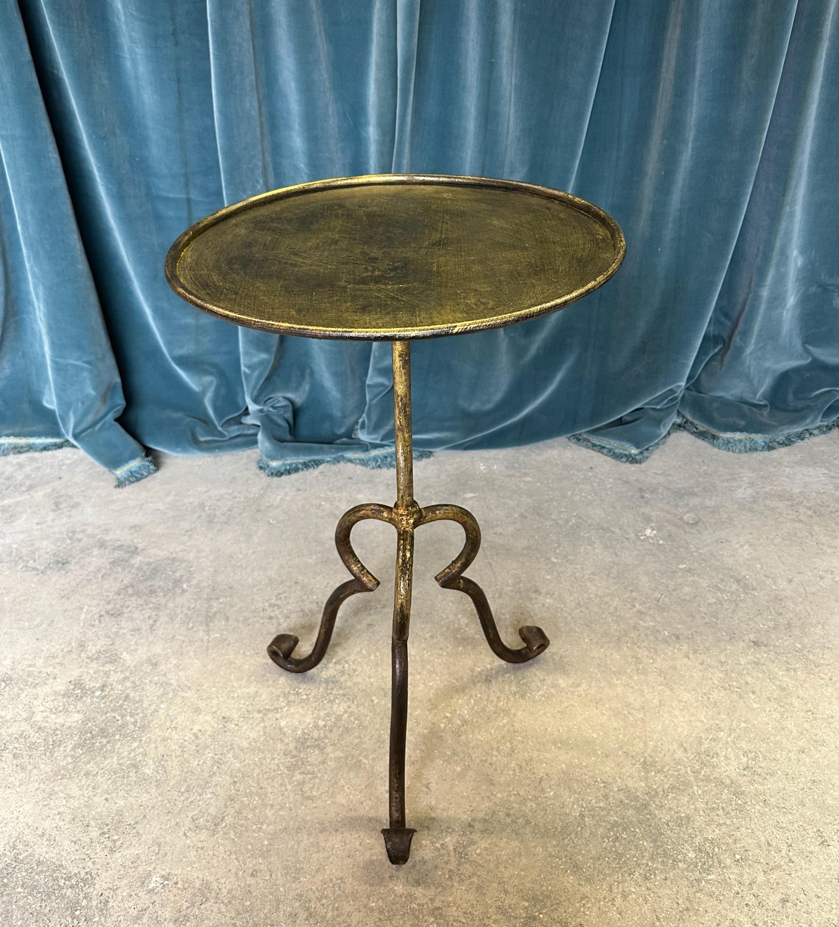 Spanish Gilt Iron Side Table on an Elevated Tripod Base  For Sale 4