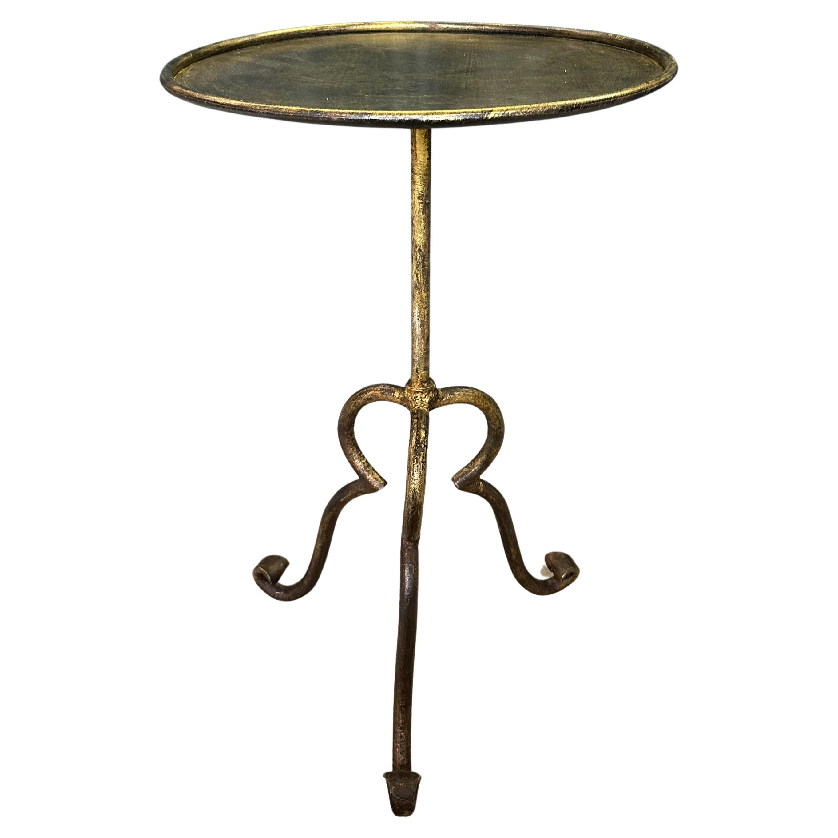 Spanish Gilt Iron Side Table on an Elevated Tripod Base 