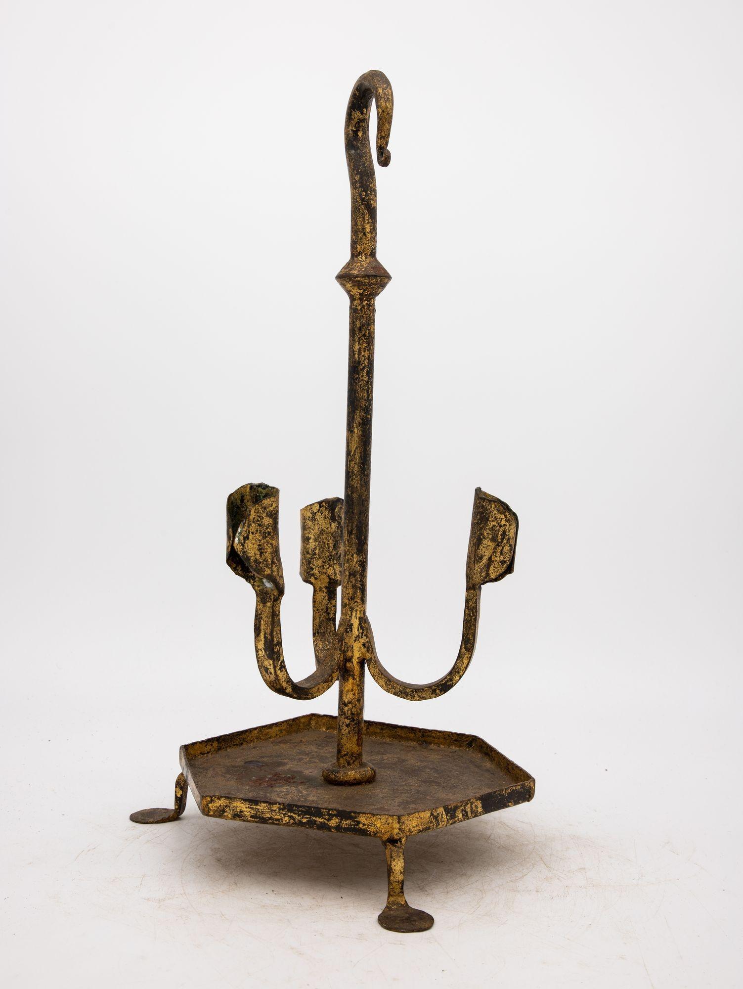 Spanish Gilt Iron Triple Candlestick or Stand, 1950s In Good Condition For Sale In South Salem, NY
