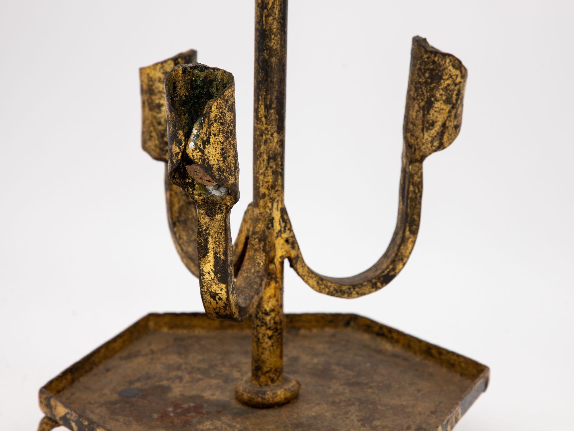 Spanish Gilt Iron Triple Candlestick or Stand, 1950s For Sale 1