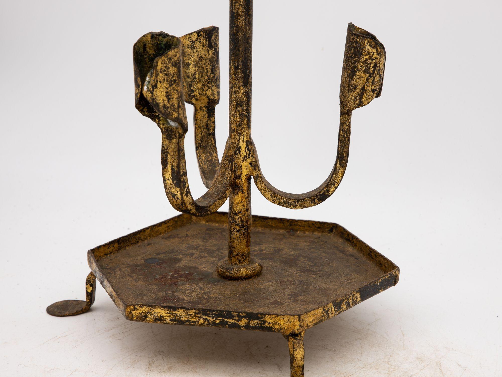 Spanish Gilt Iron Triple Candlestick or Stand, 1950s For Sale 2