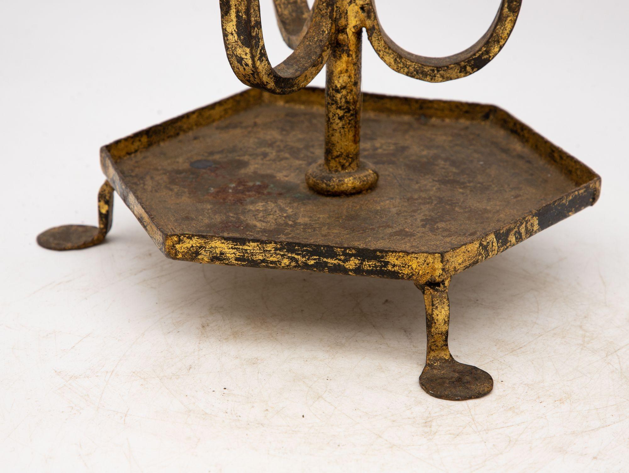 Spanish Gilt Iron Triple Candlestick or Stand, 1950s For Sale 3