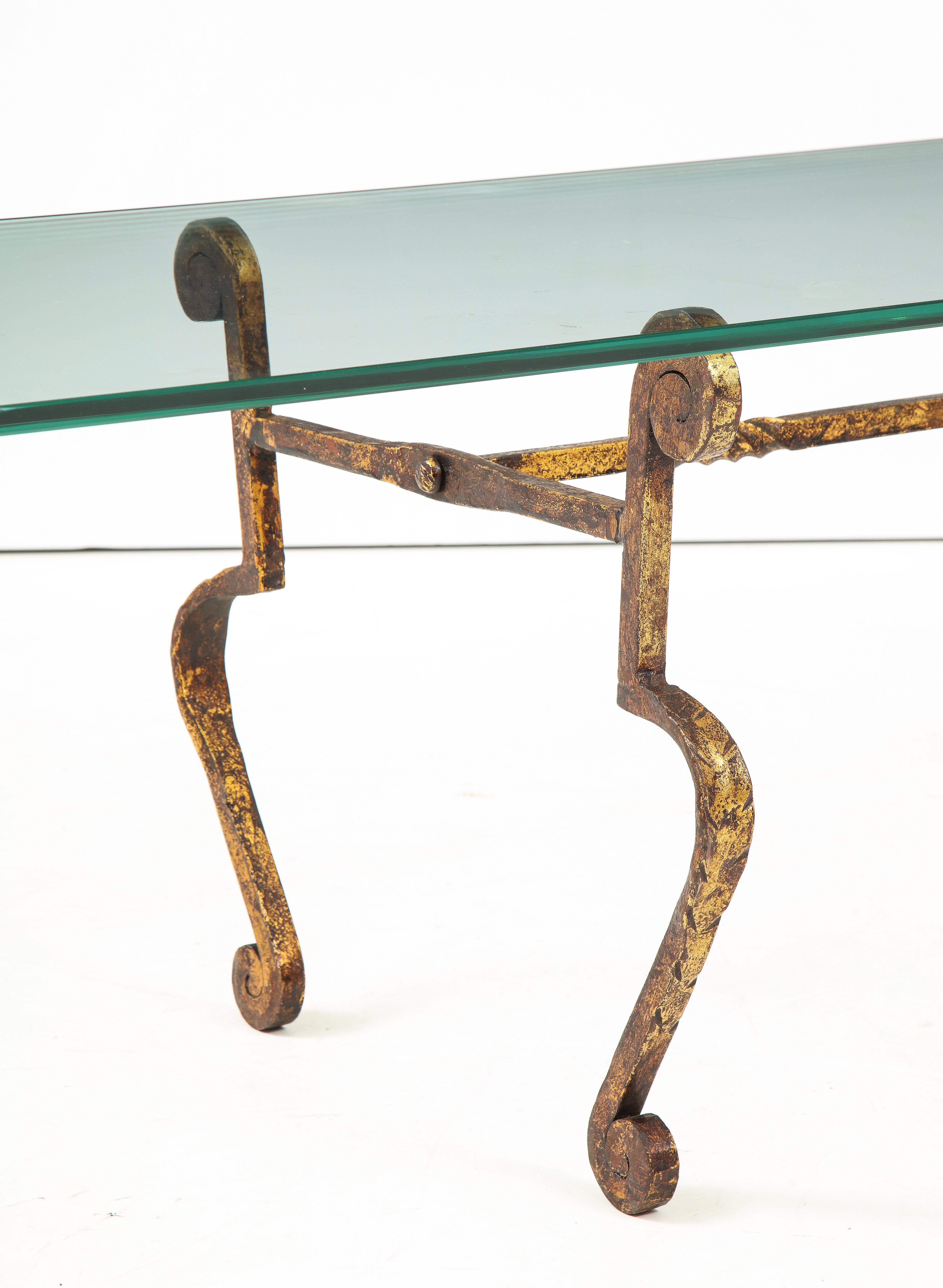 Mid-20th Century Spanish Gilt Metal and Glass Coffee Table