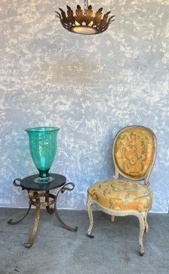 Small Spanish Gilt Metal Ceiling Fixture With Braided Surround