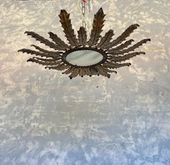 Spanish Gilt Metal Ceiling Fixture with Decorative Leaf Pattern