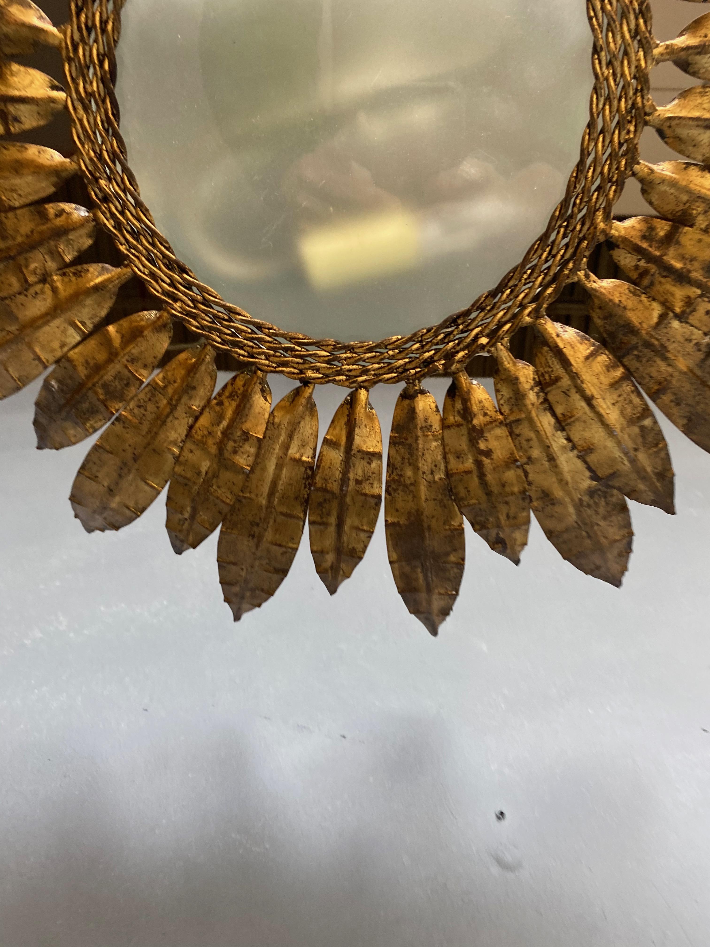 Spanish Gilt Metal Ceiling Fixture with Double Feather Design For Sale 1