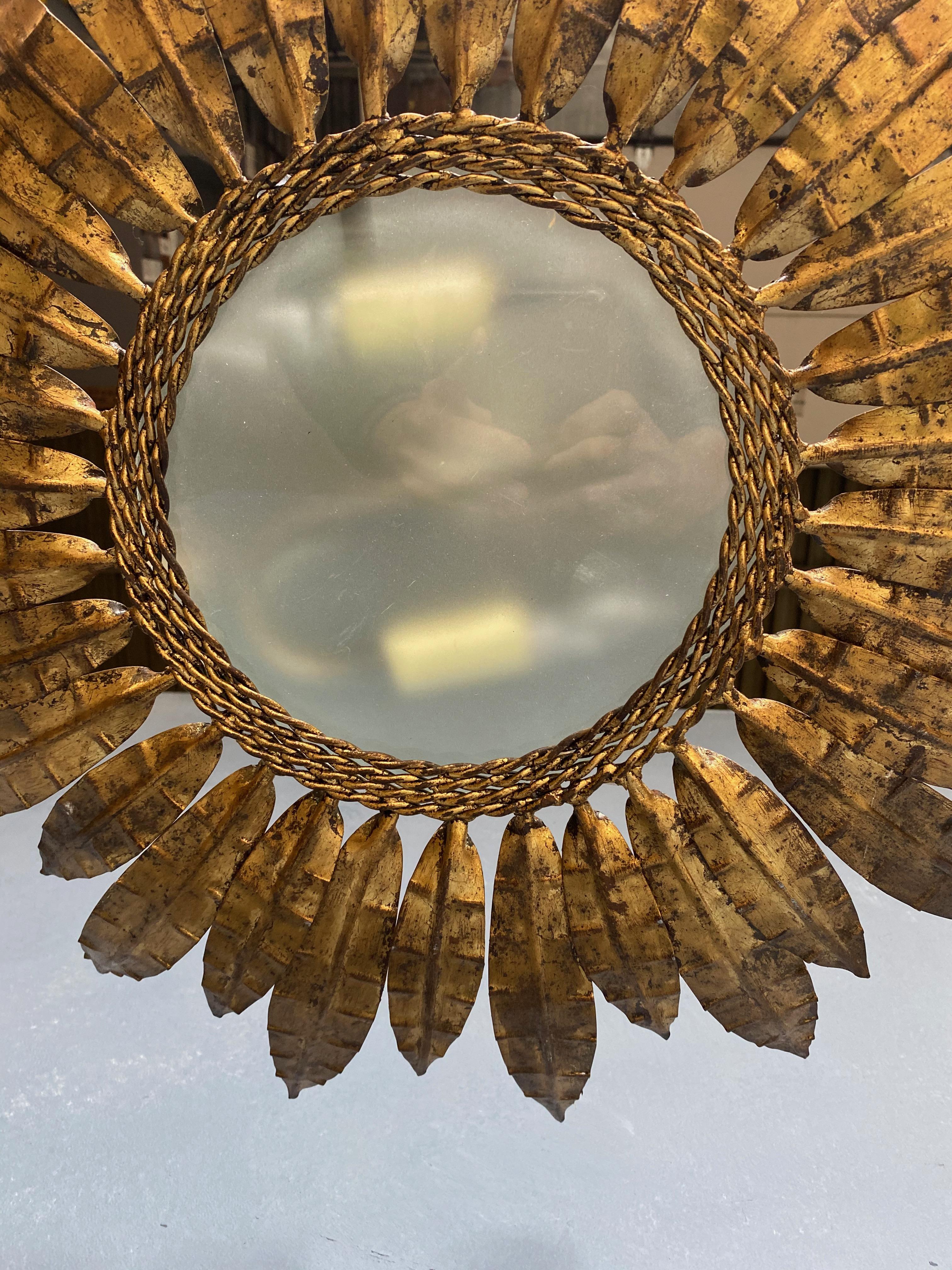 Spanish Gilt Metal Ceiling Fixture with Double Feather Design For Sale 3