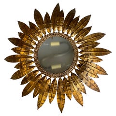 Vintage Spanish Gilt Metal Ceiling Fixture with Double Feather Design