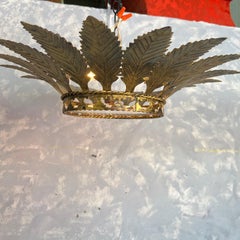 Spanish Gilt Metal Ceiling Fixture with Feathered Leaves
