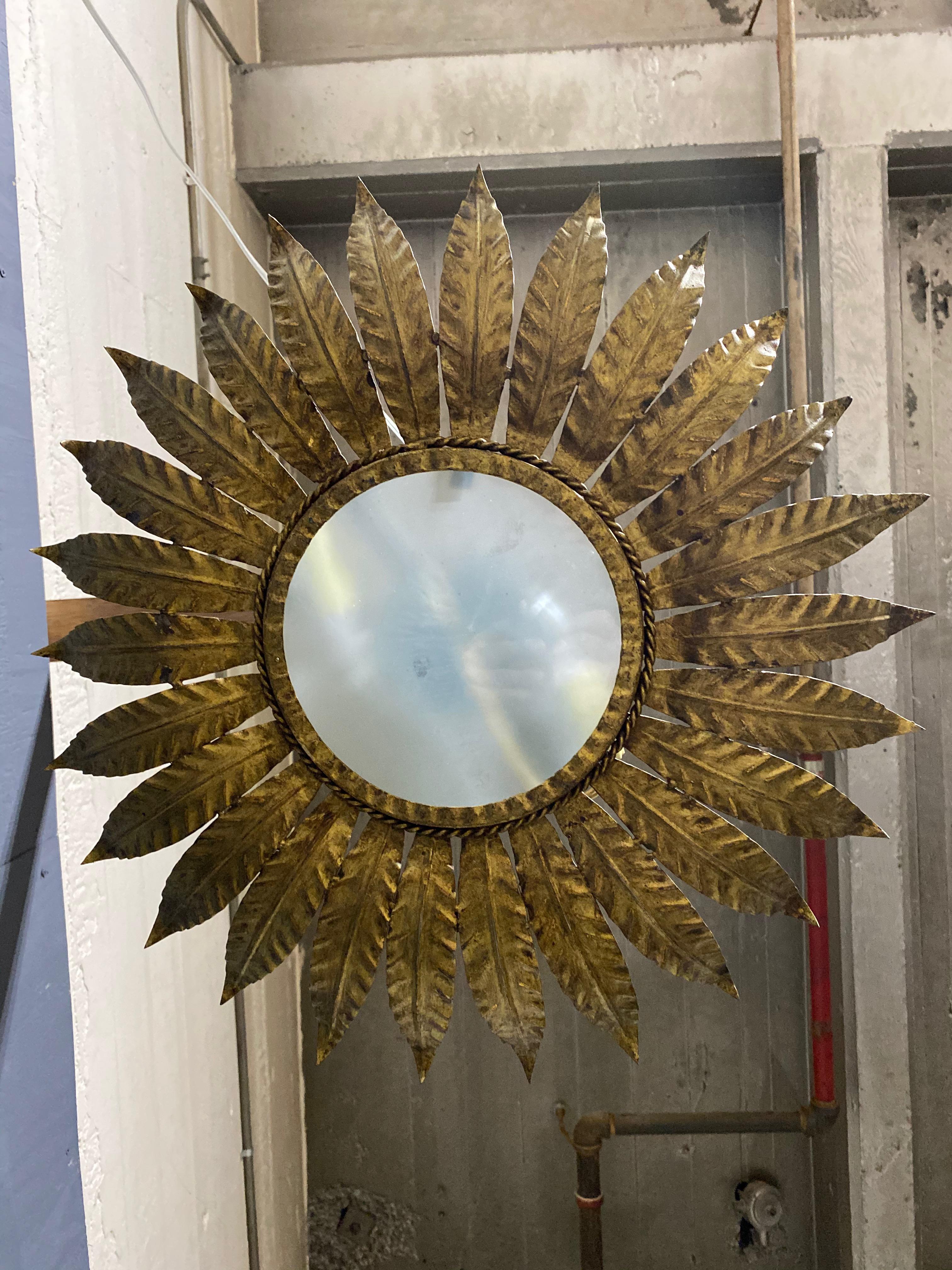 Spanish Colonial Spanish Gilt Metal Ceiling Fixture with Radiating Leaves