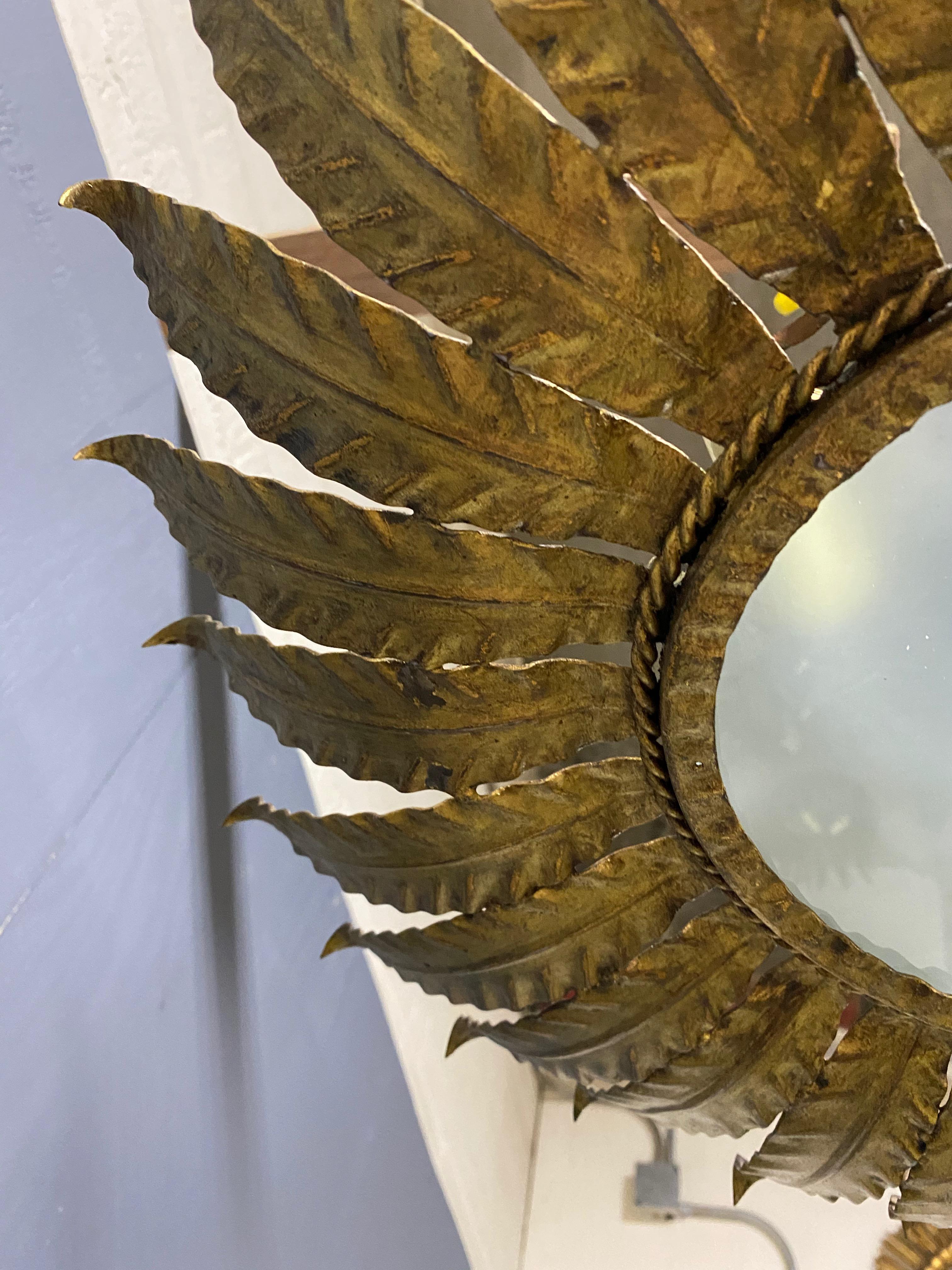Spanish Gilt Metal Ceiling Fixture with Radiating Leaves 3