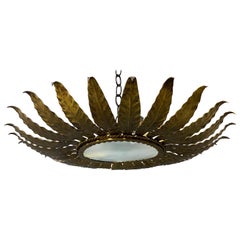 Spanish Gilt Metal Ceiling Fixture with Radiating Leaves