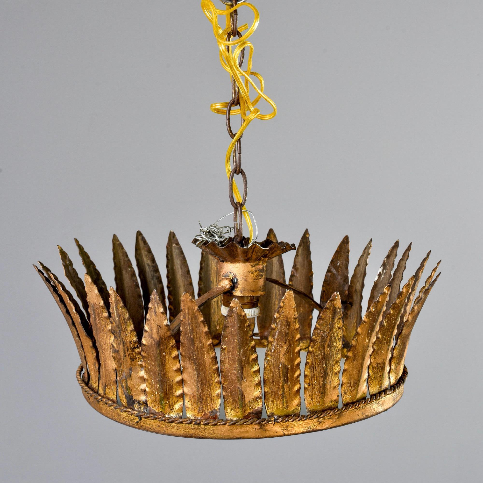Mid-Century Modern Spanish Gilt Metal Crown Ceiling Fixture For Sale