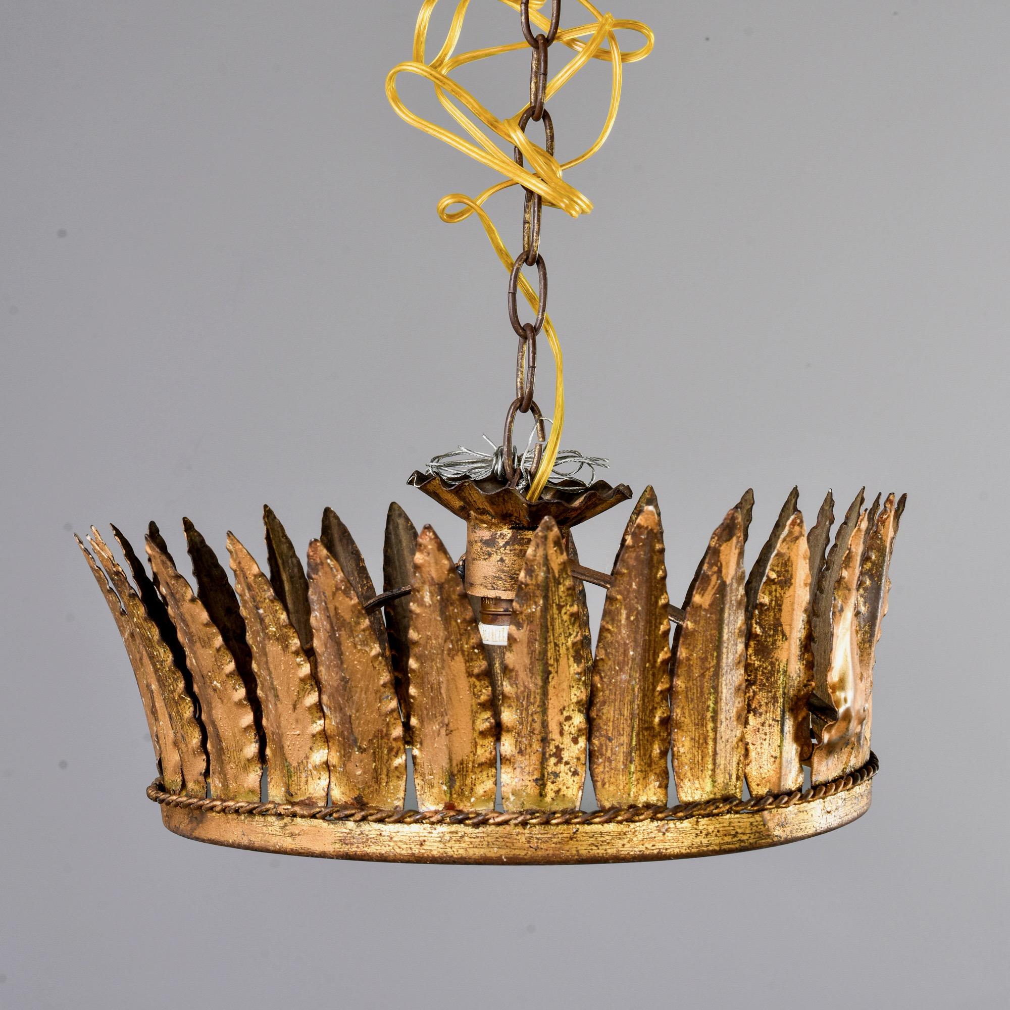 Spanish Gilt Metal Crown Ceiling Fixture In Good Condition For Sale In Troy, MI