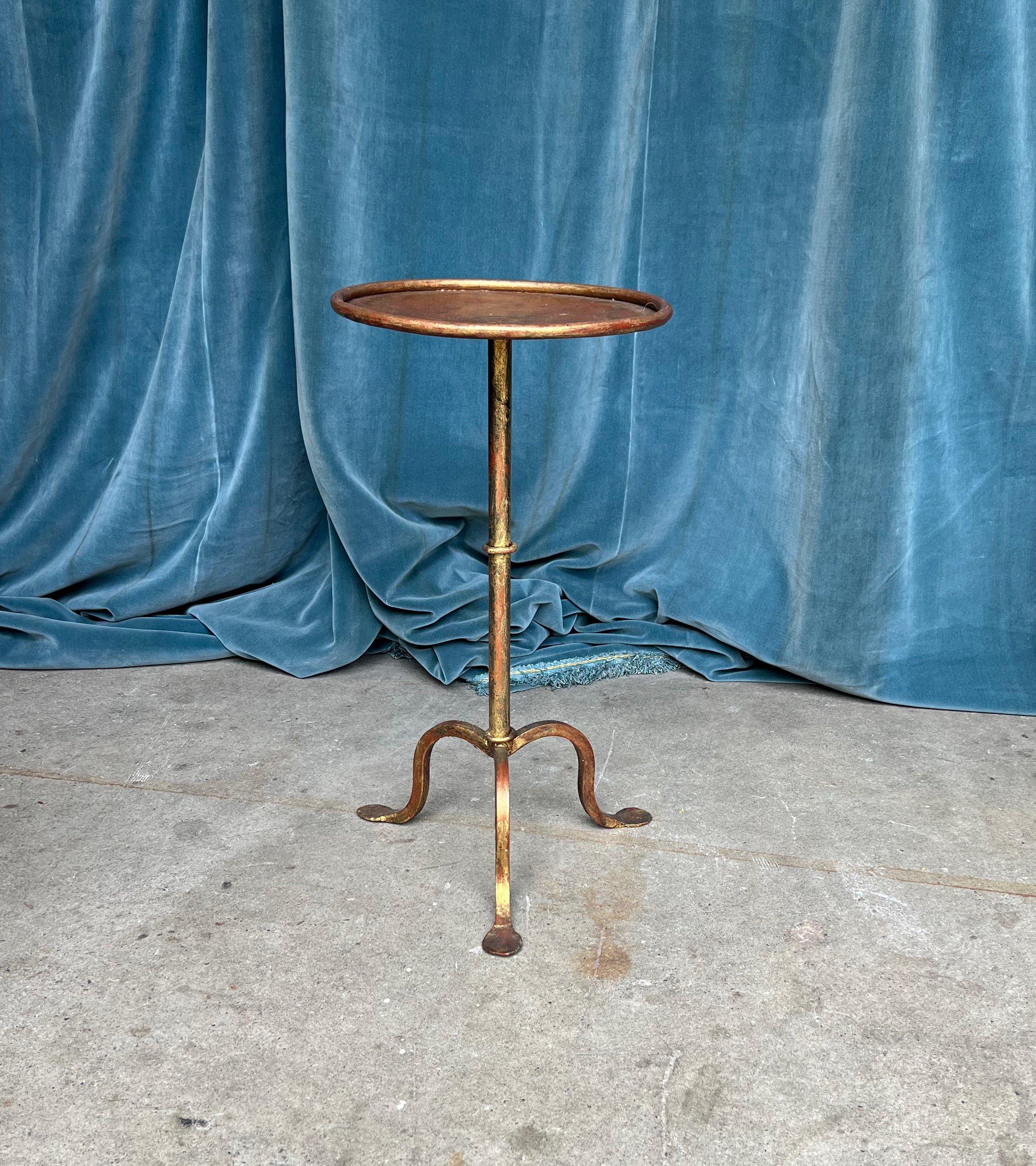 Spanish Gilt Metal Drinks Table on a Tripod Base In Good Condition For Sale In Buchanan, NY