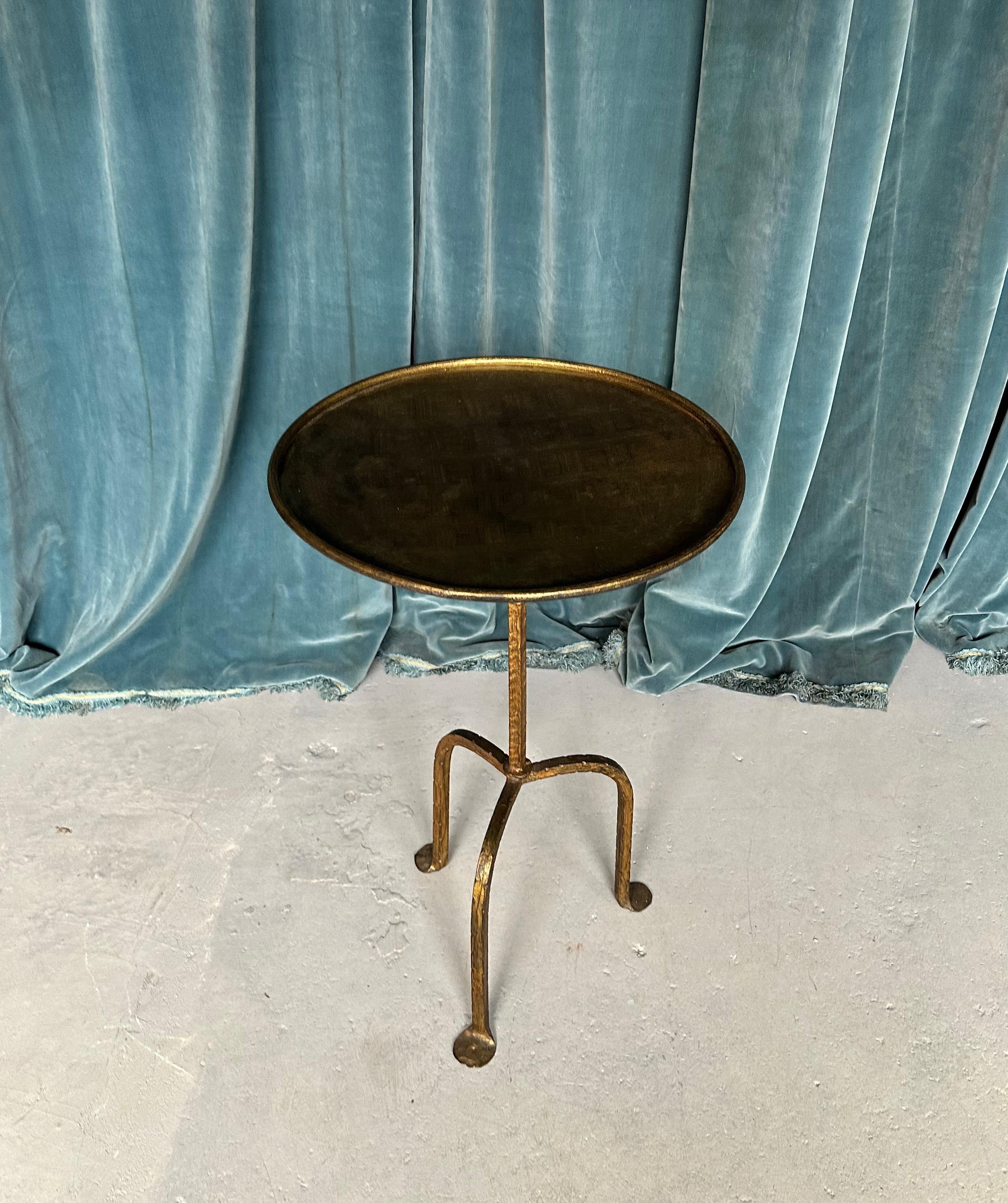 Spanish Gilt Metal End Table on a Tripod Base  In Good Condition For Sale In Buchanan, NY