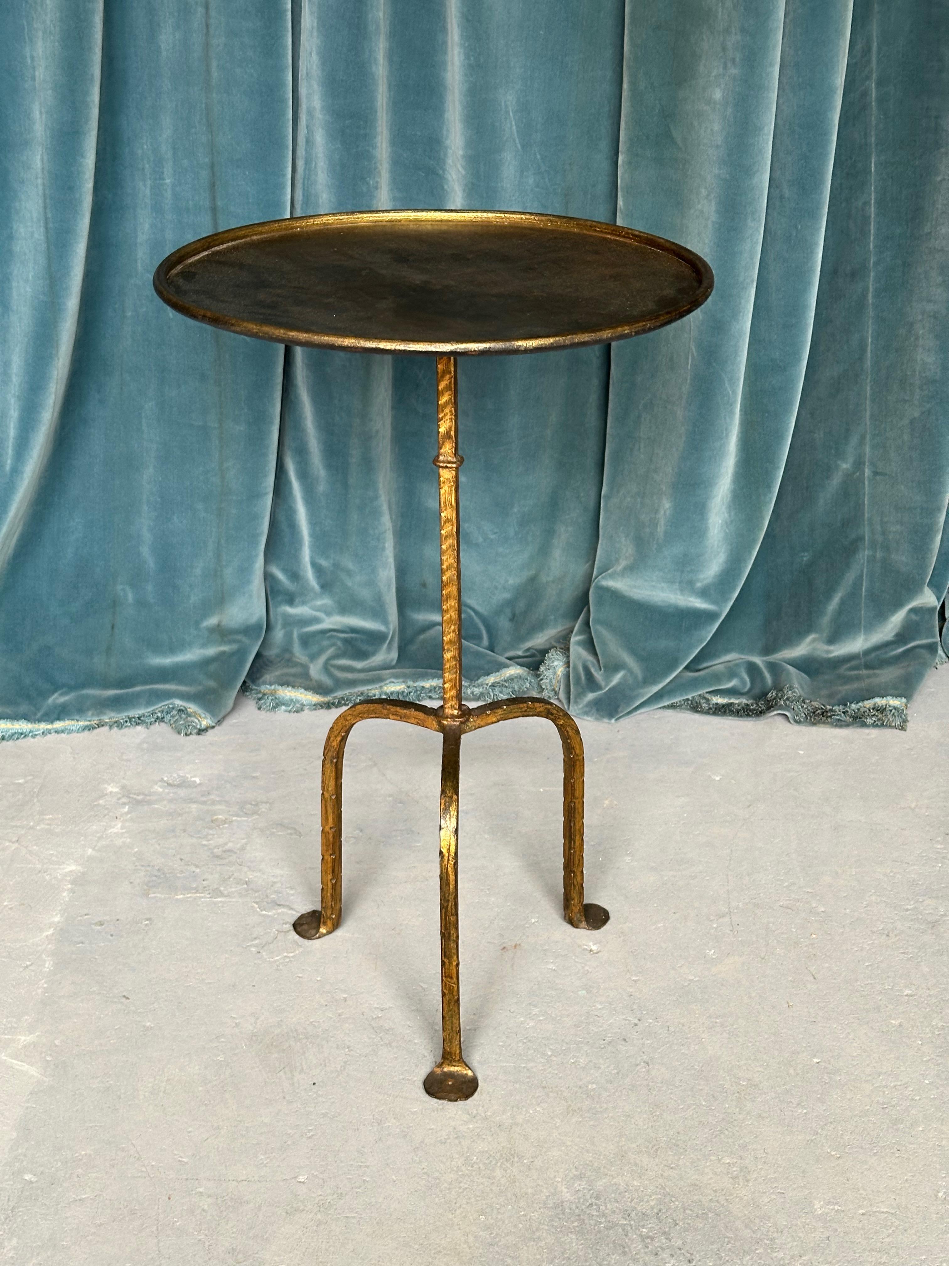 Contemporary Spanish Gilt Metal End Table on a Tripod Base  For Sale