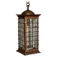 Spanish Gilt Metal Lantern with Textured Glass