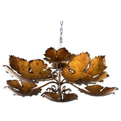 Used Spanish Gilt Metal Leaf Form Five-Light Hanging Fixture