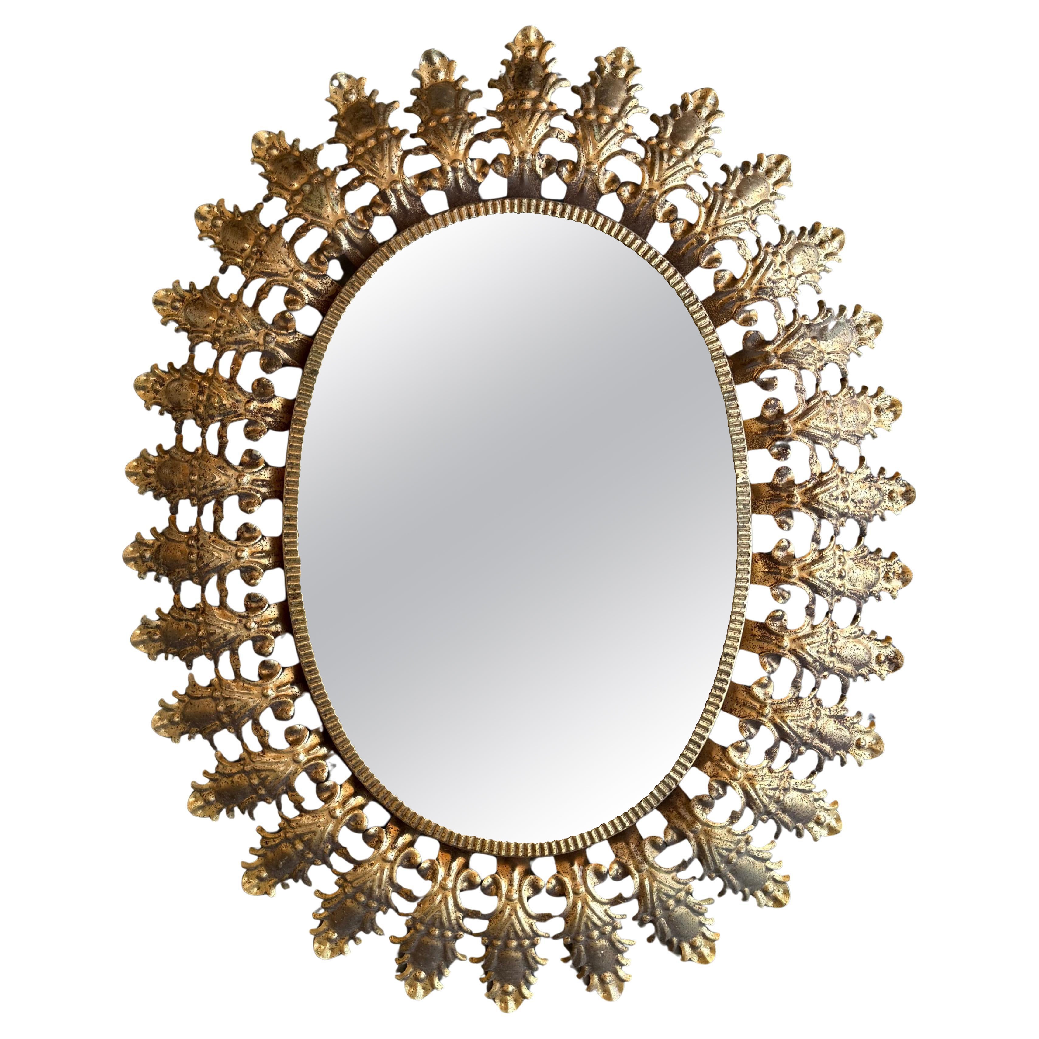 Spanish Gilt Metal Oval Sunburst Mirror