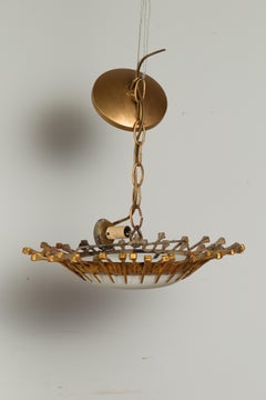 Spanish Gilt Metal Sunburst Light Fixture with Opaque Glass and Single Light
