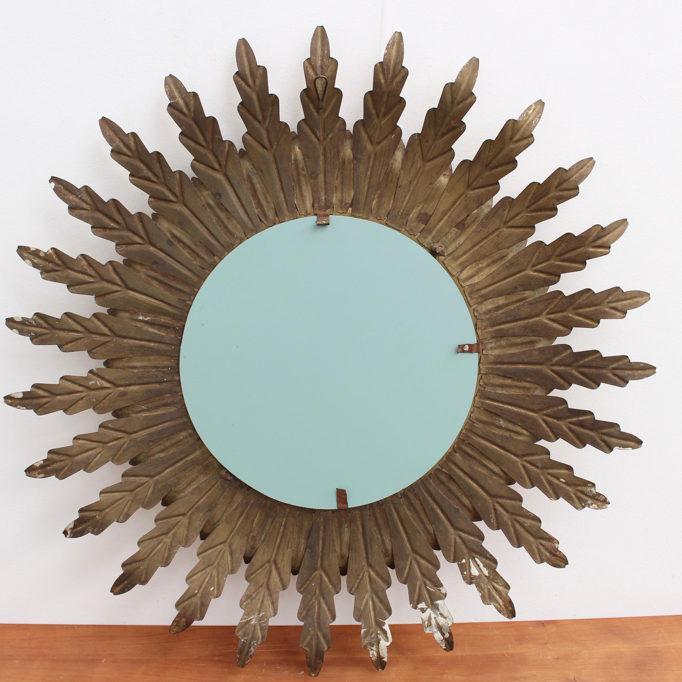 Spanish Gilt Metal Sunburst Mirror, circa 1960s 6