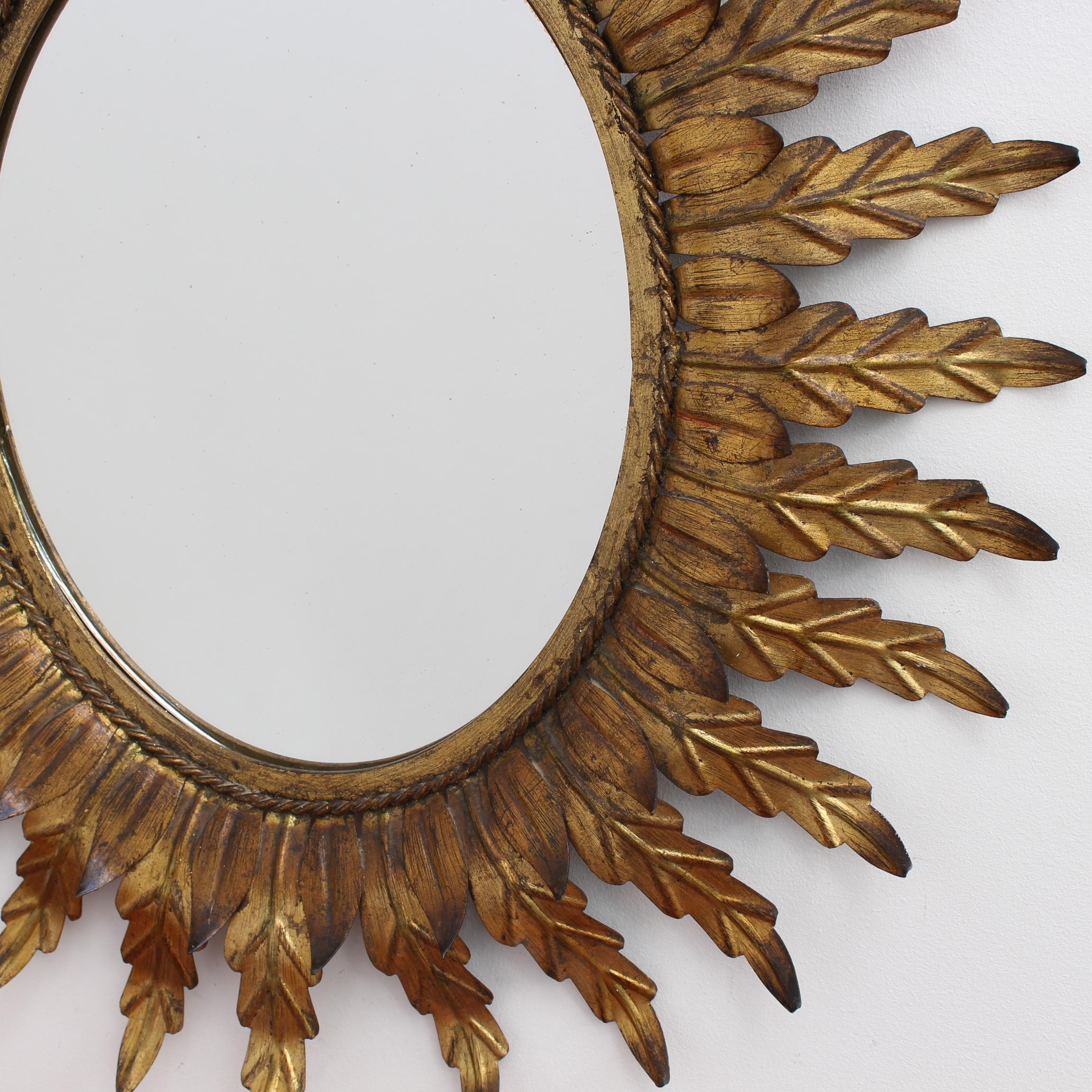 Spanish Gilt Metal Sunburst Mirror, circa 1960s 8