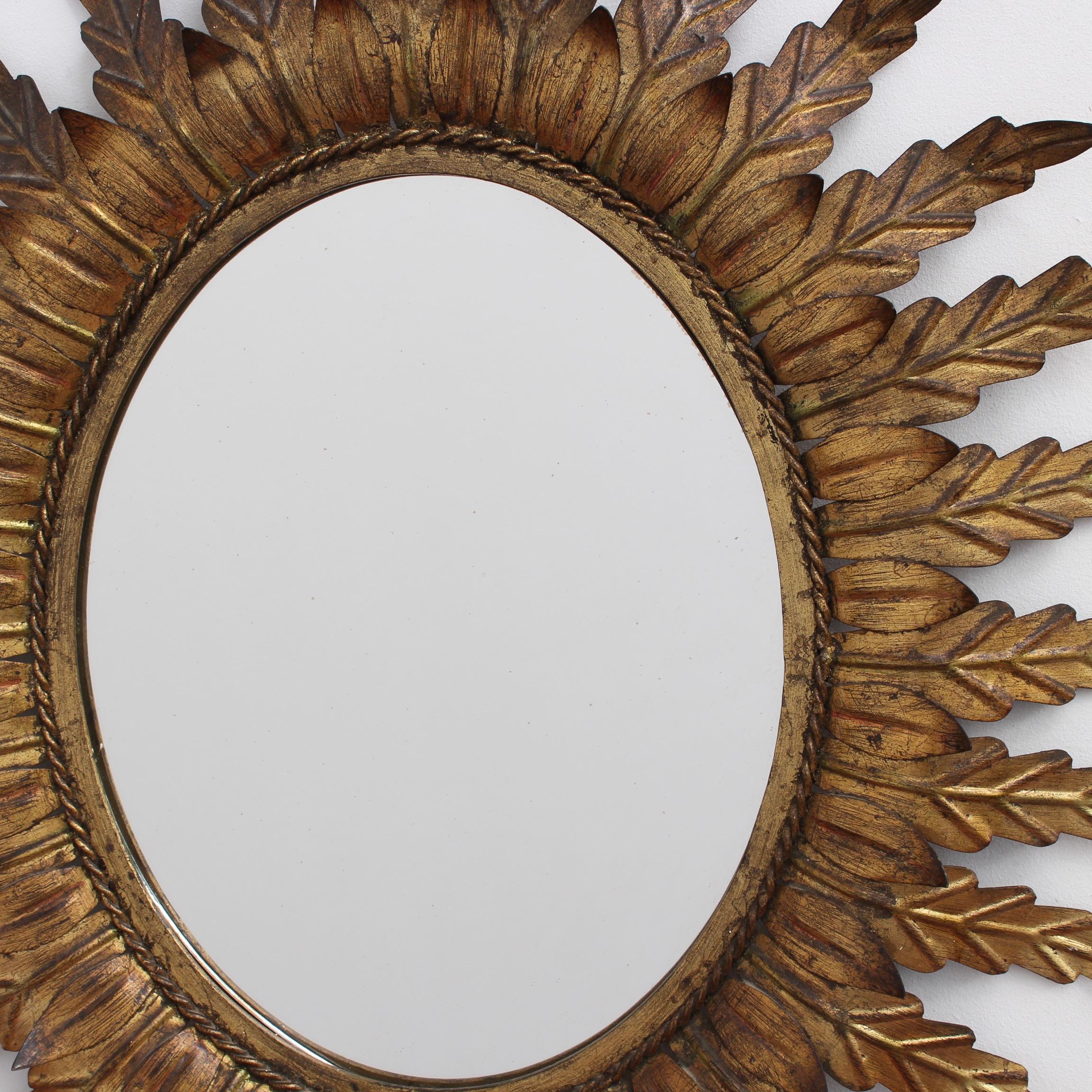 Spanish Gilt Metal Sunburst Mirror, circa 1960s 9