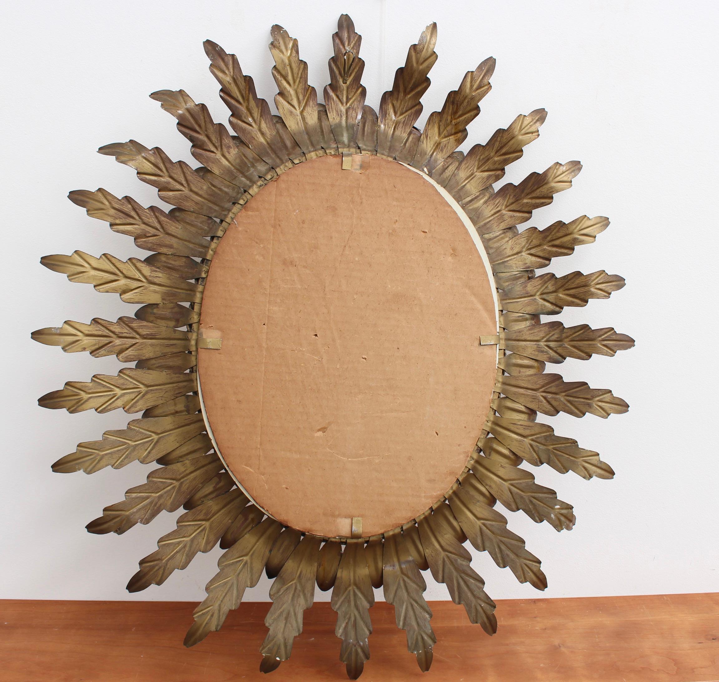 Spanish Gilt Metal Sunburst Mirror, circa 1960s 10