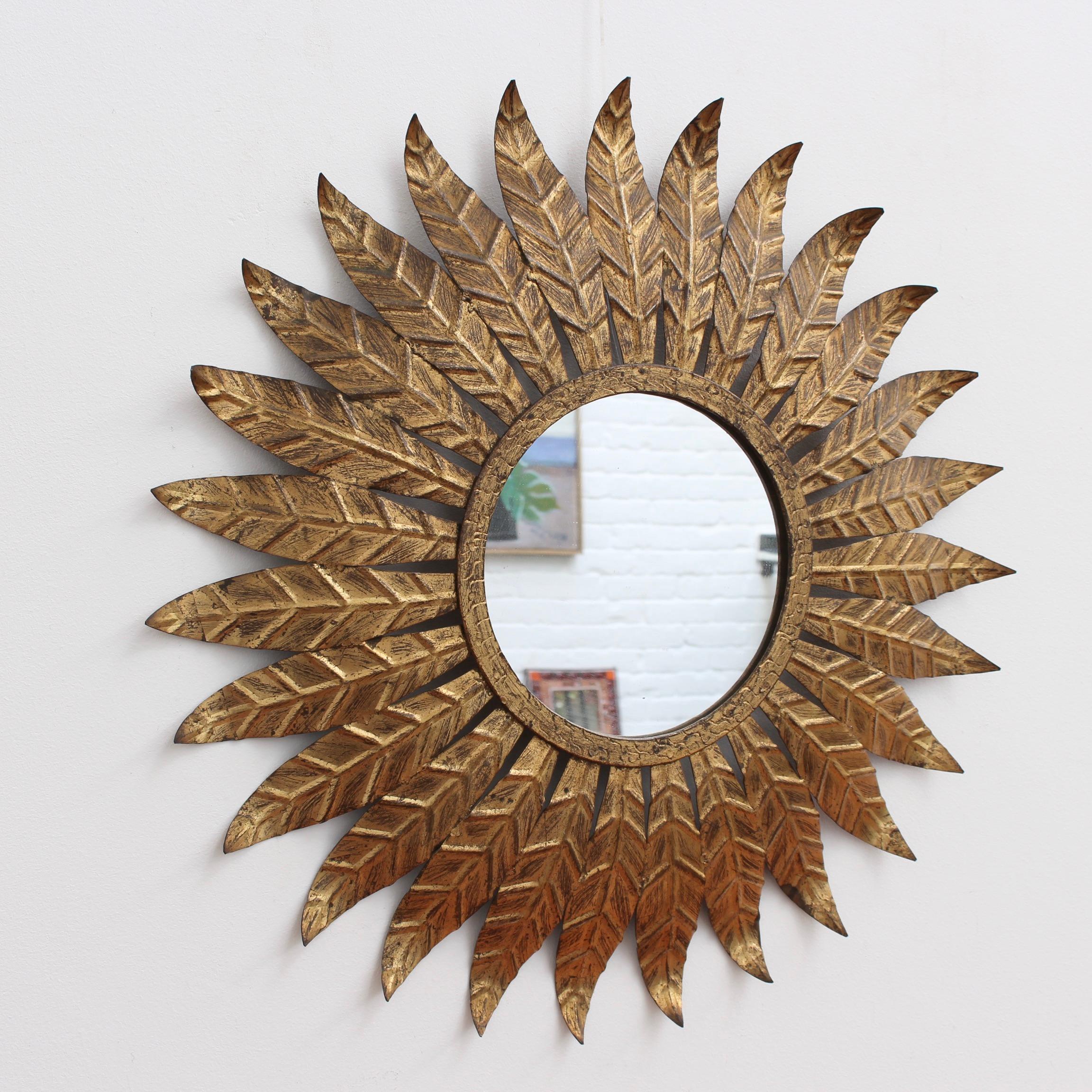 Bohemian Spanish Gilt Metal Sunburst Mirror, circa 1960s