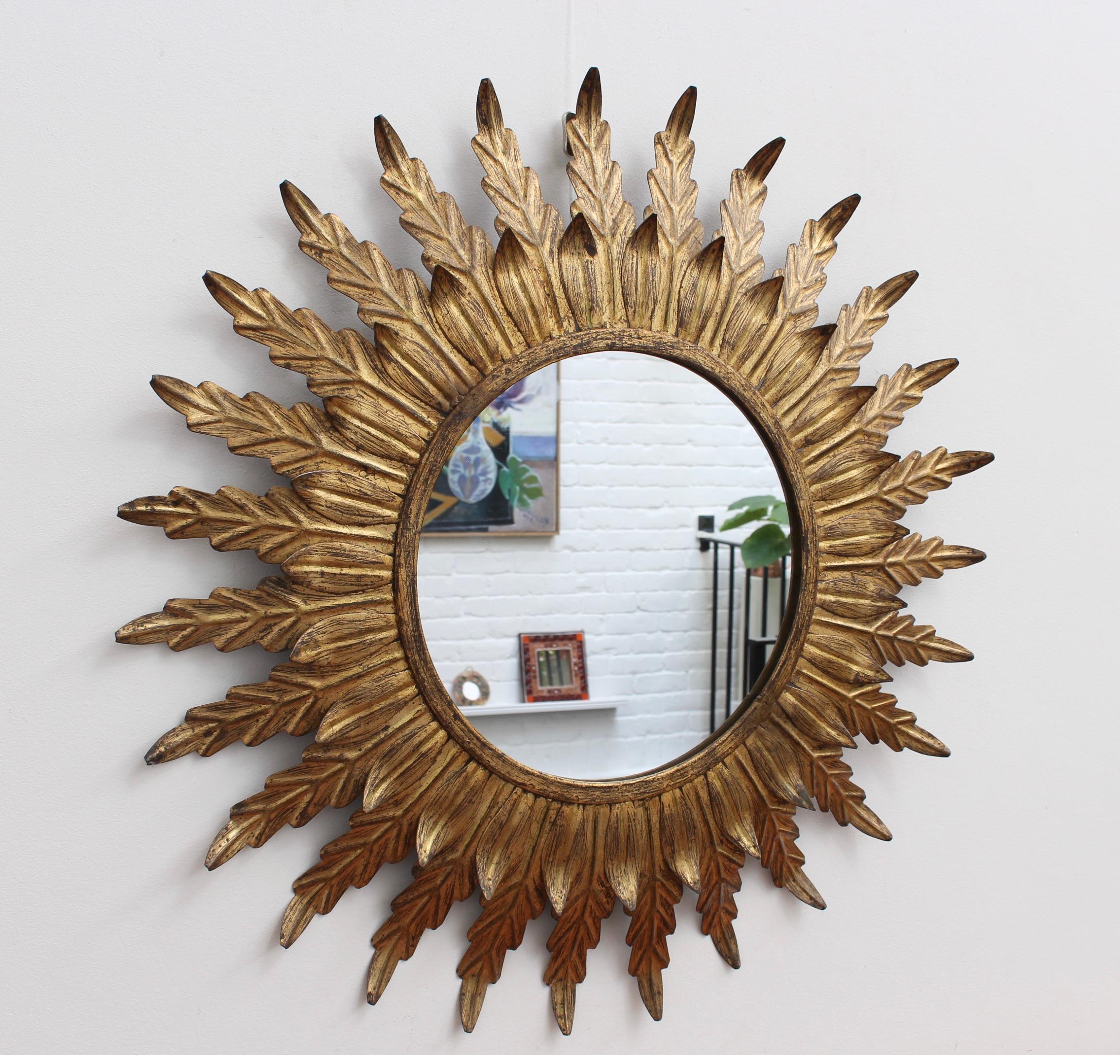 Bohemian Spanish Gilt Metal Sunburst Mirror, circa 1960s