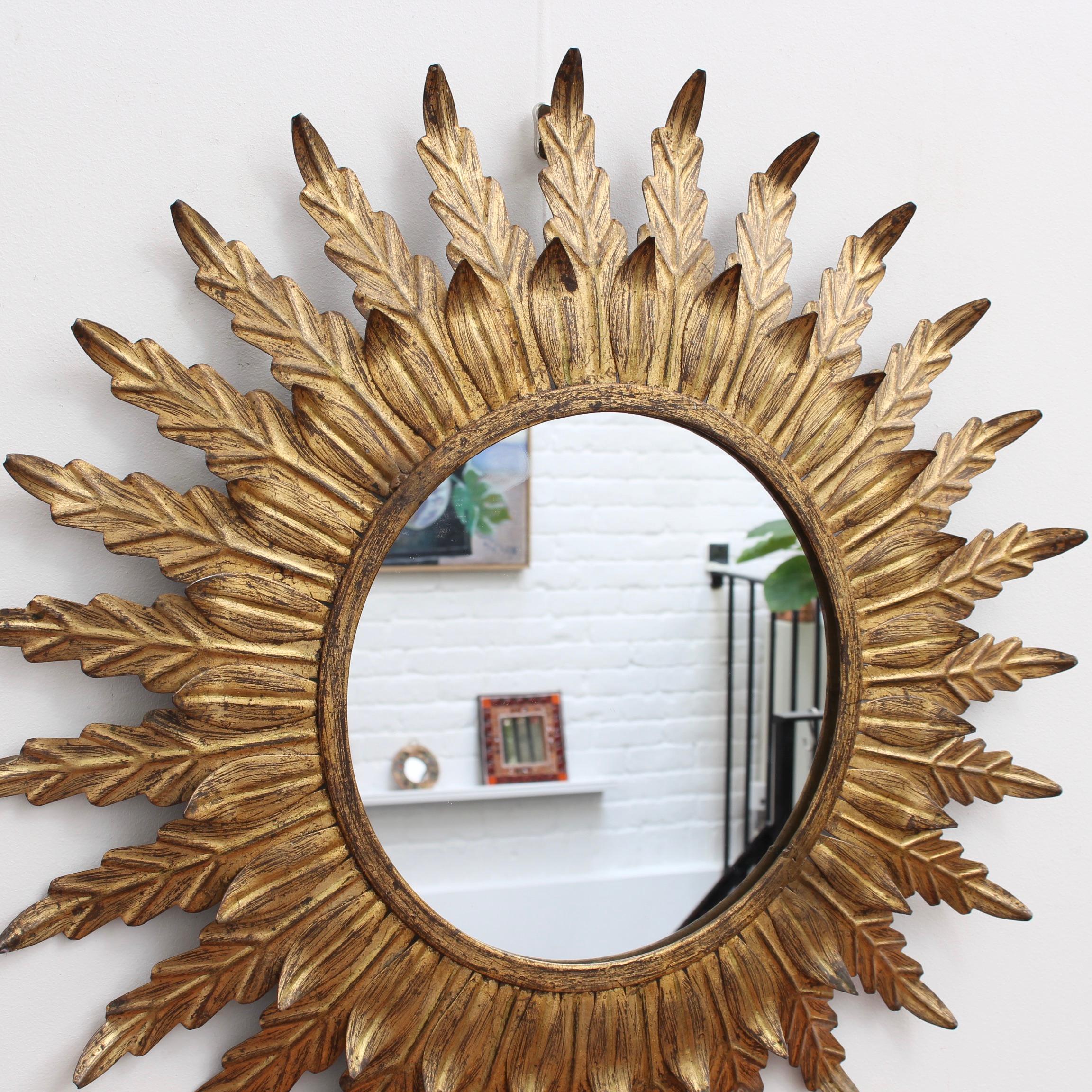 Spanish Gilt Metal Sunburst Mirror, circa 1960s In Fair Condition In London, GB