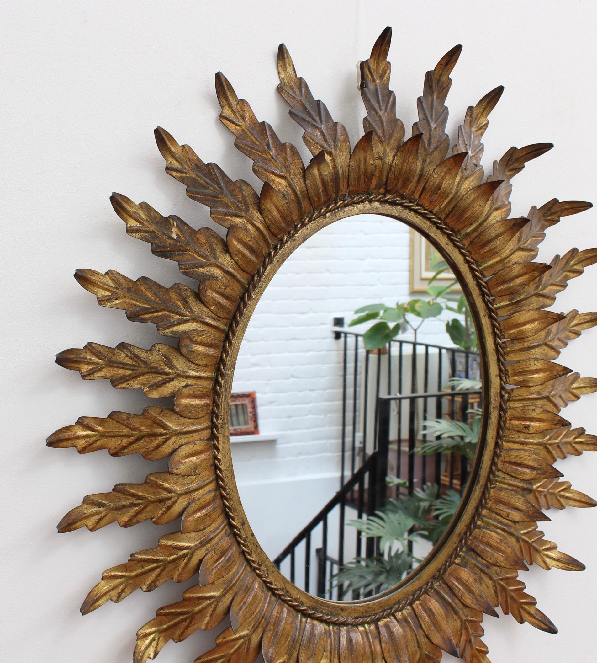 Spanish Gilt Metal Sunburst Mirror, circa 1960s In Fair Condition In London, GB
