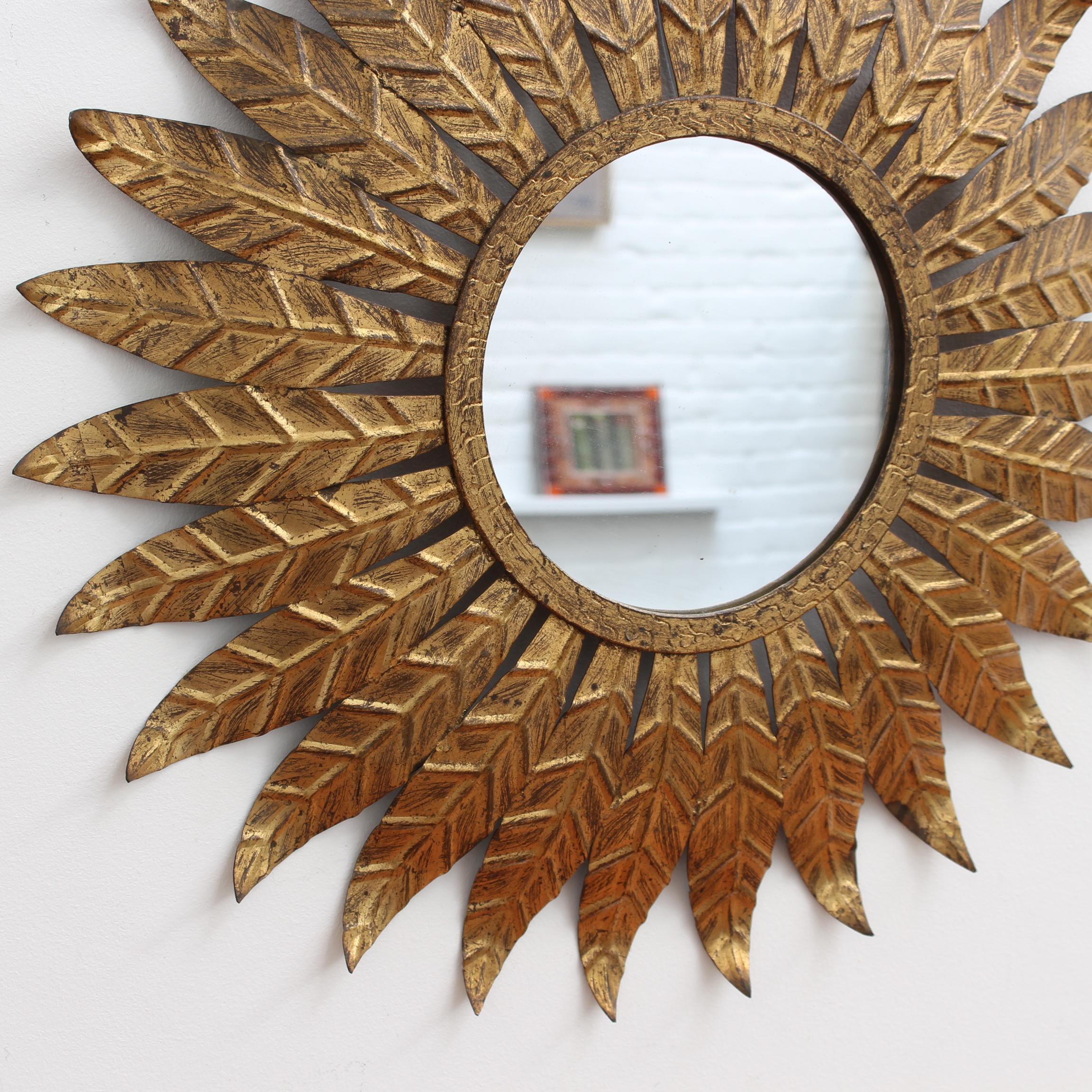 20th Century Spanish Gilt Metal Sunburst Mirror, circa 1960s