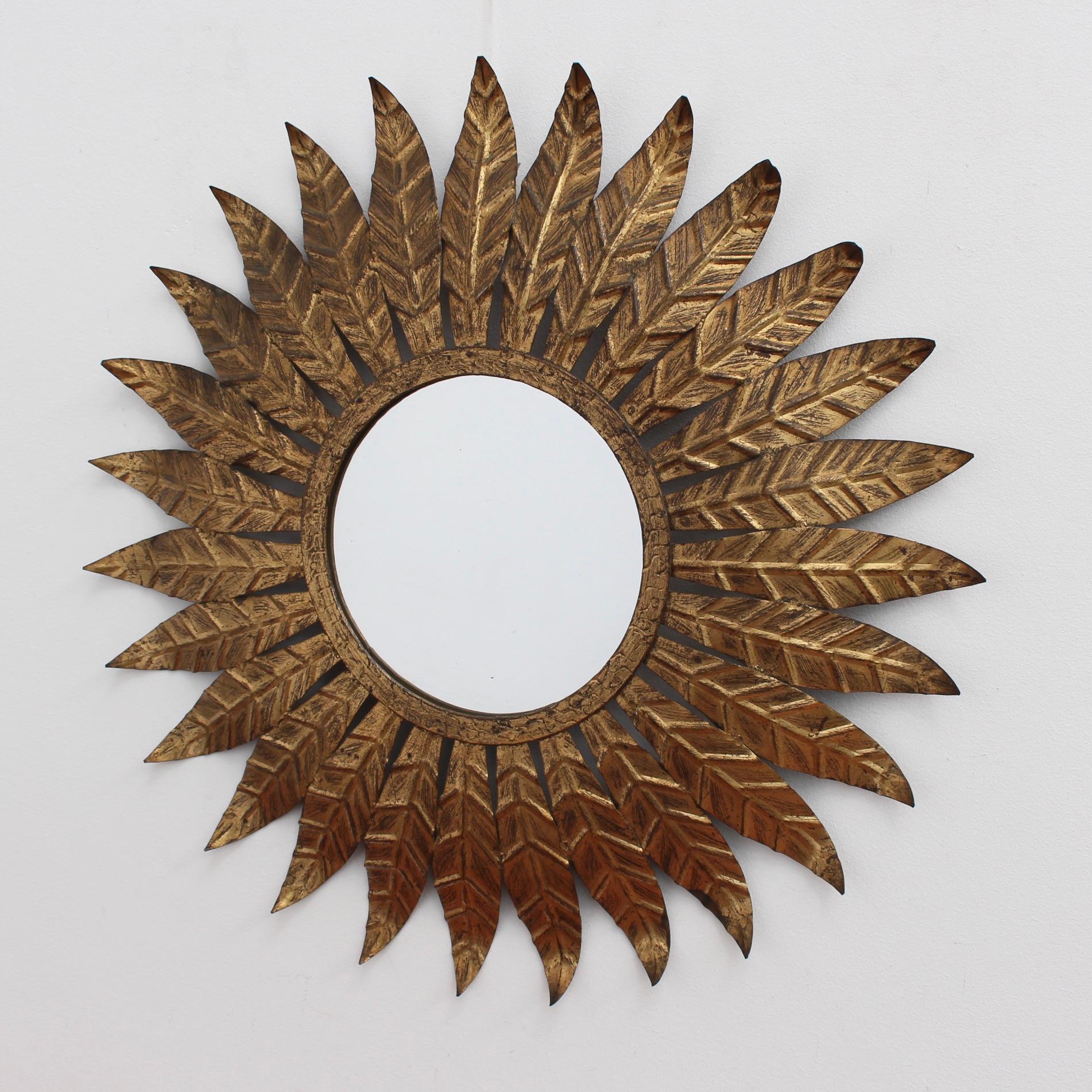 Sheet Metal Spanish Gilt Metal Sunburst Mirror, circa 1960s