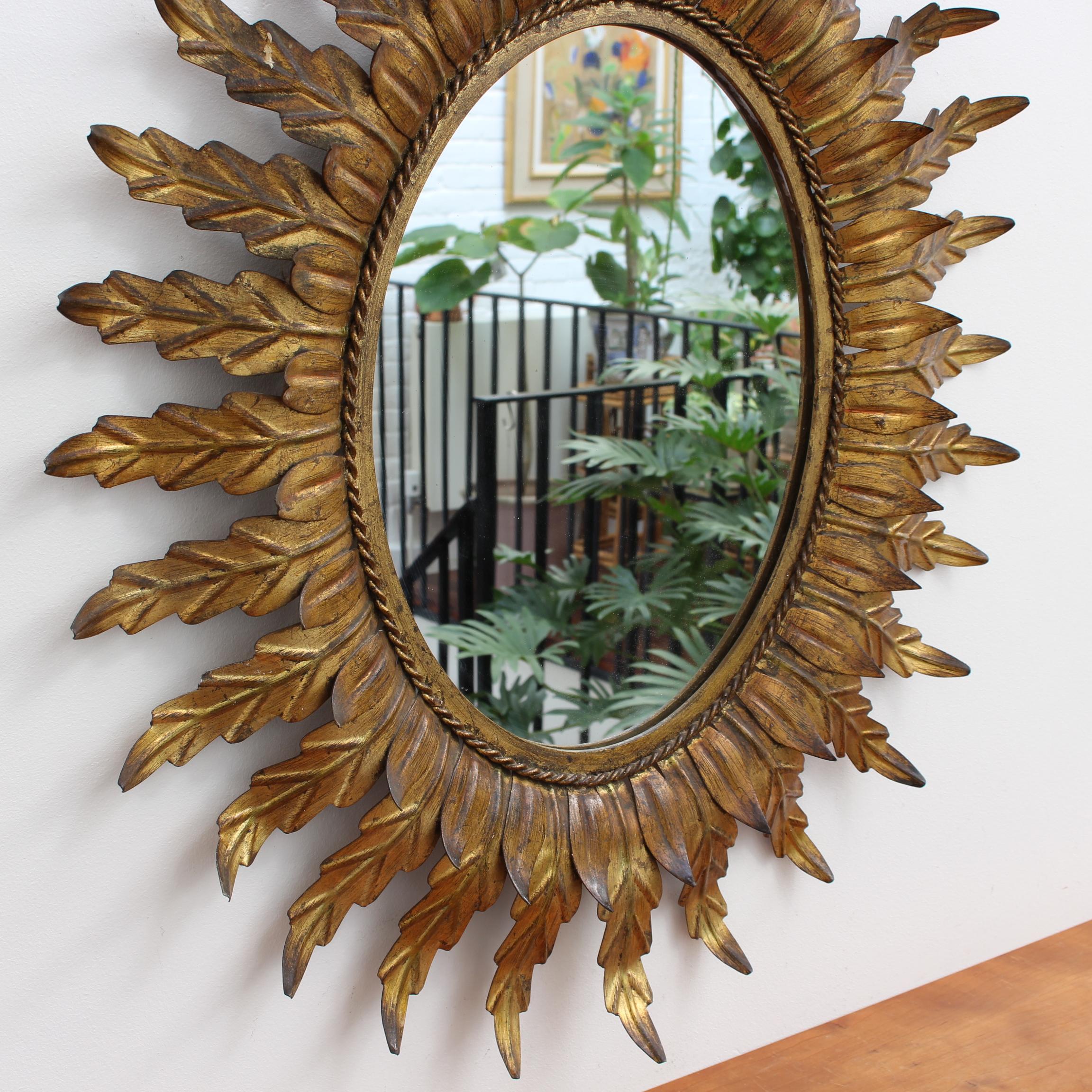 Spanish Gilt Metal Sunburst Mirror, circa 1960s 1