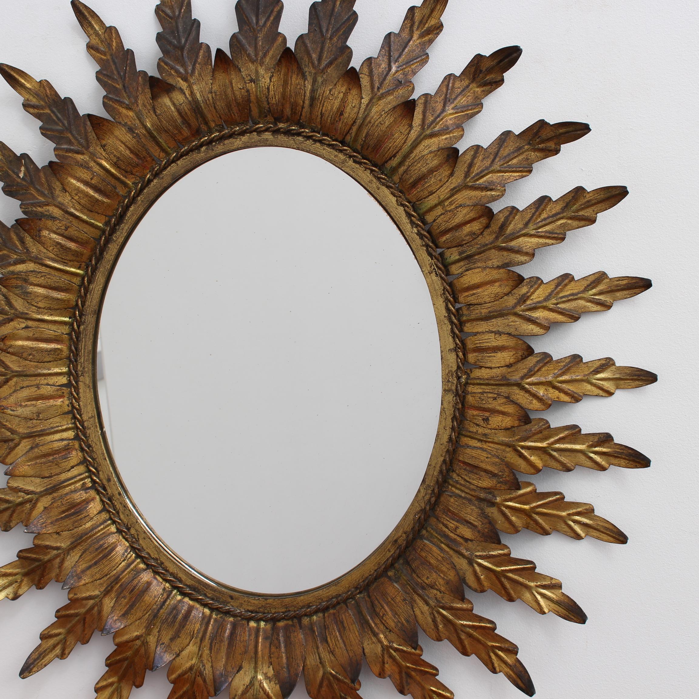 Spanish Gilt Metal Sunburst Mirror, circa 1960s 2