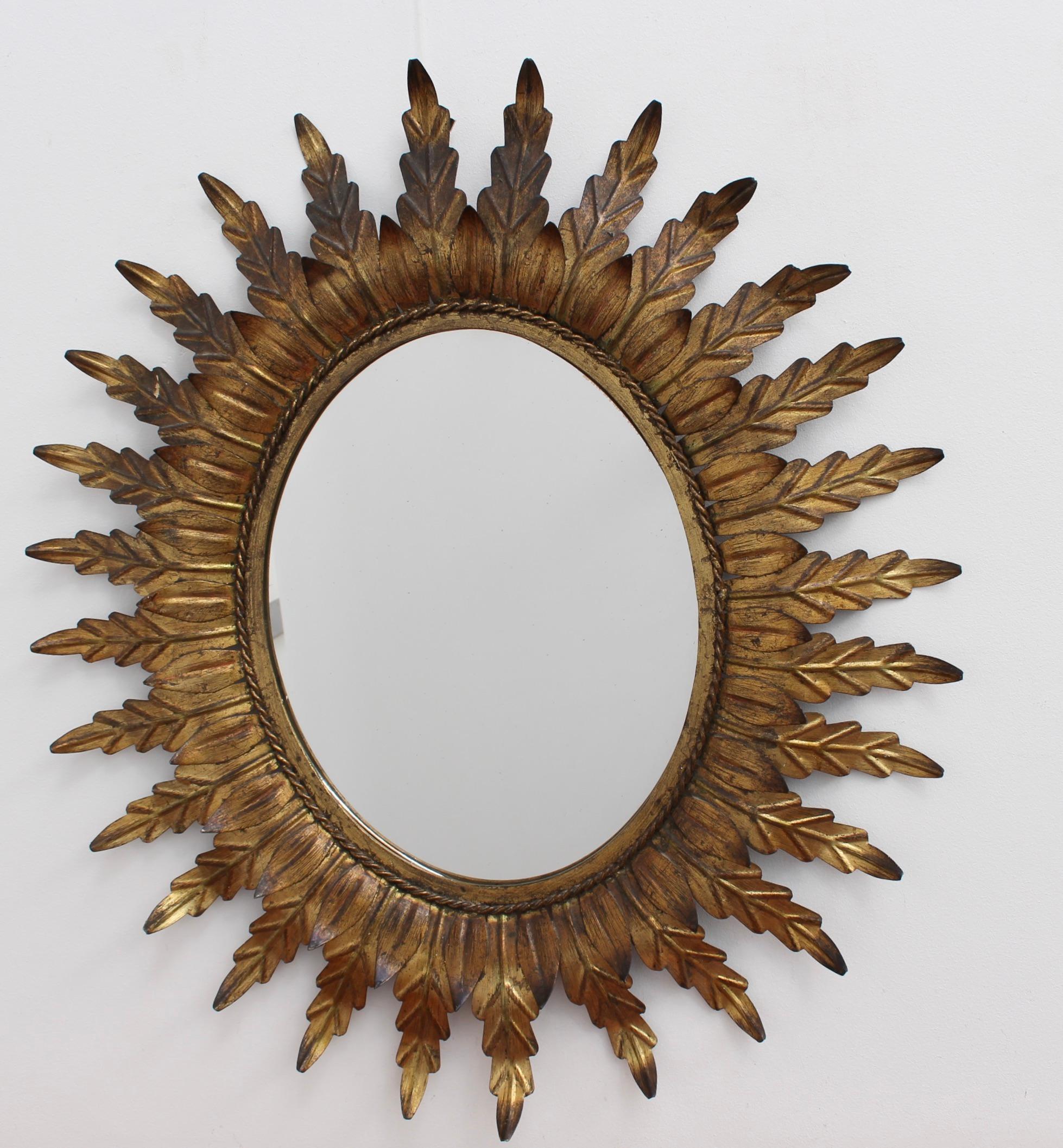 Spanish Gilt Metal Sunburst Mirror, circa 1960s 3
