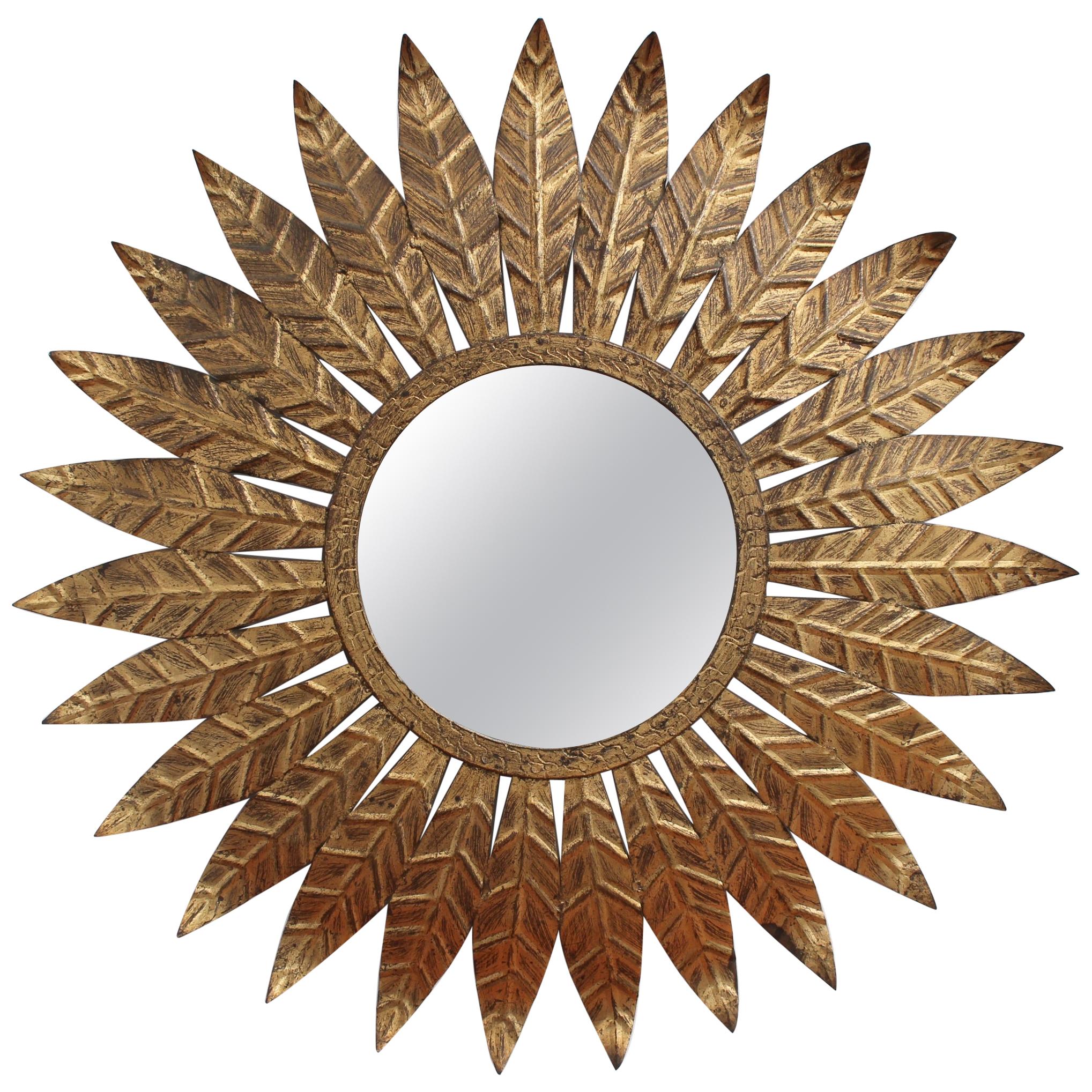 Spanish Gilt Metal Sunburst Mirror, circa 1960s